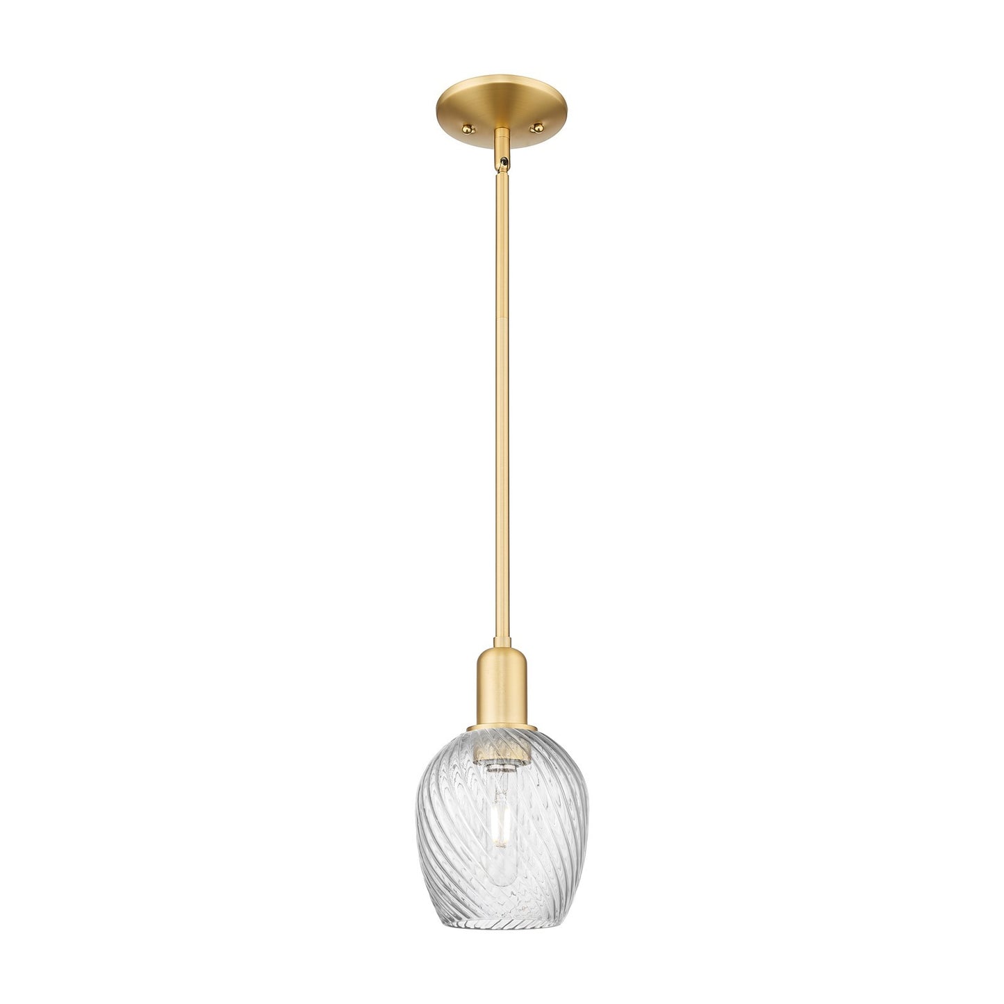 Innovations Salina 6in 1-Light Mini Pendant | Industrial Satin Gold Steel and Clear Spiral Fluted Glass | Kitchen Island & Dining | Model 716-1S-SG-G292