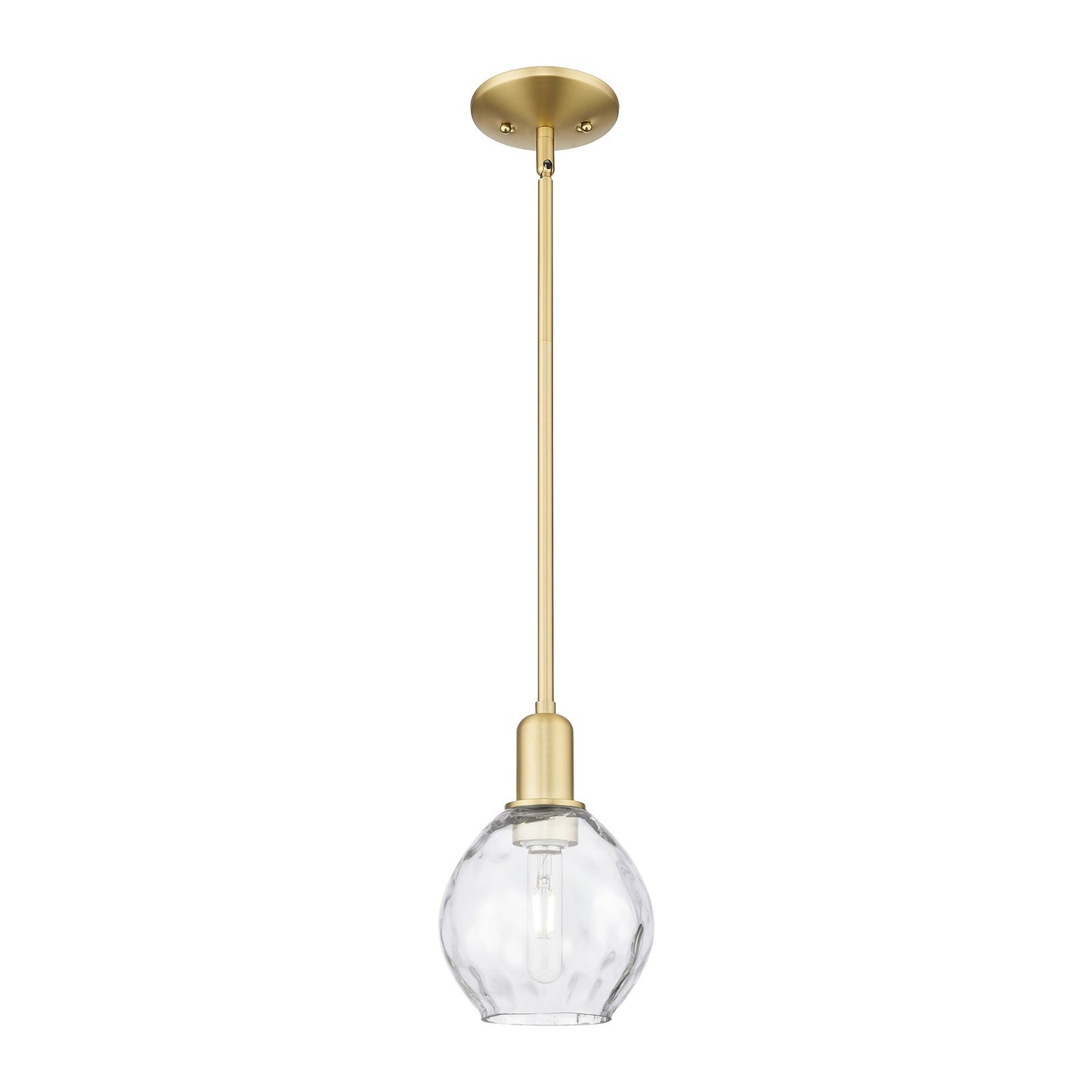 Innovations Waverly 6in 1-Light Mini Pendant | Industrial Satin Gold Steel and Clear Water Glass | Kitchen Island & Dining Room | 6 | Model 716-1S-SG-G362