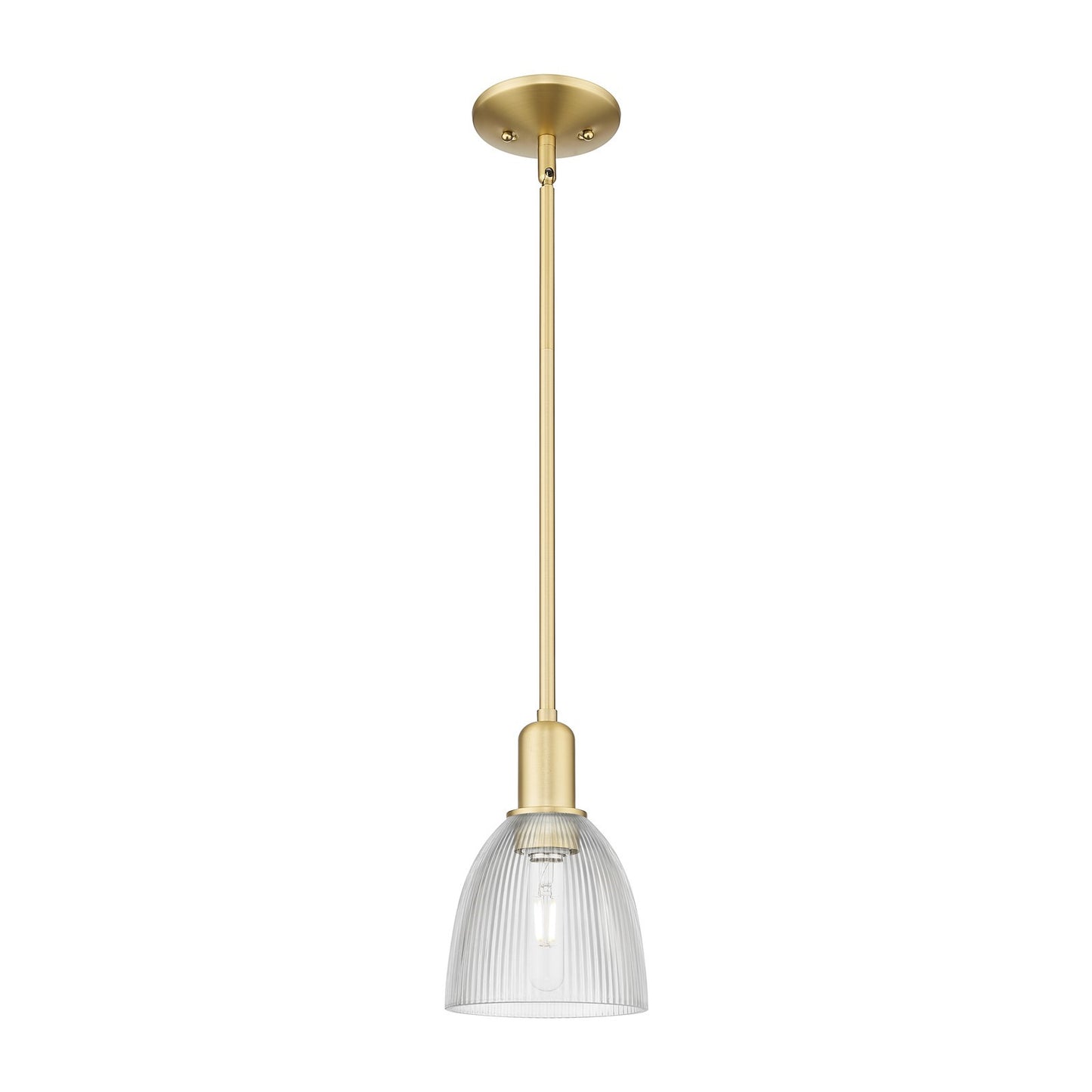 Innovations Castile 6in 1-Light Mini Pendant | Industrial Satin Gold Steel and Clear Glass | Kitchen Island & Dining Room | 6 x 6 x | Model 716-1S-SG-G382
