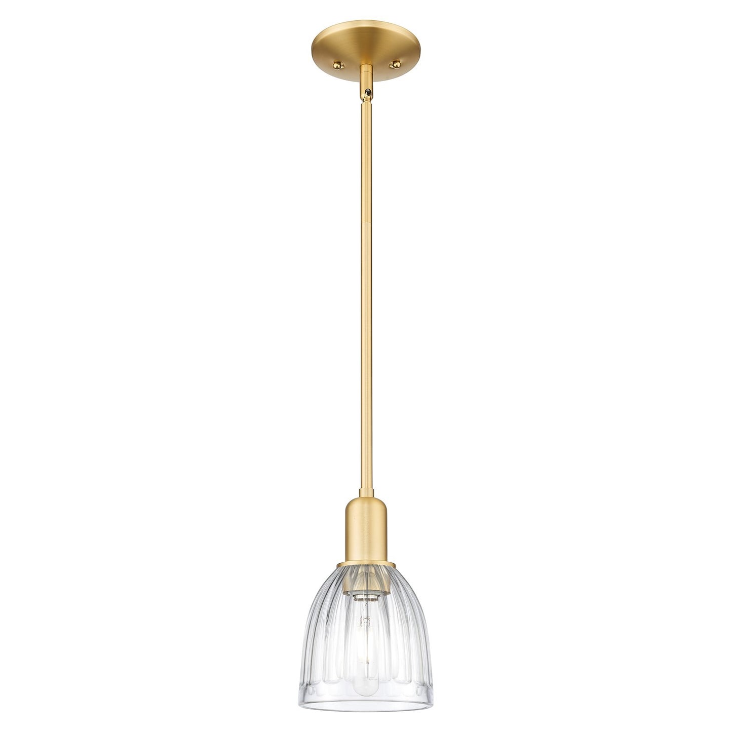 Innovations Brookfield 6in 1-Light Mini Pendant | Industrial Satin Gold Steel and Clear Ribbed Glass | Kitchen Island & Dining Room | Model 716-1S-SG-G442