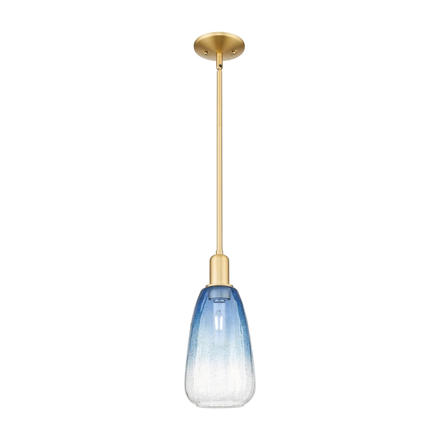 Innovations Brookhaven Almond 6in 1-Light Mini Pendant | Industrial Satin Gold Steel and Sapphire Blue Glass | Kitchen Island & | Model 716-1S-SG-G480-6SB
