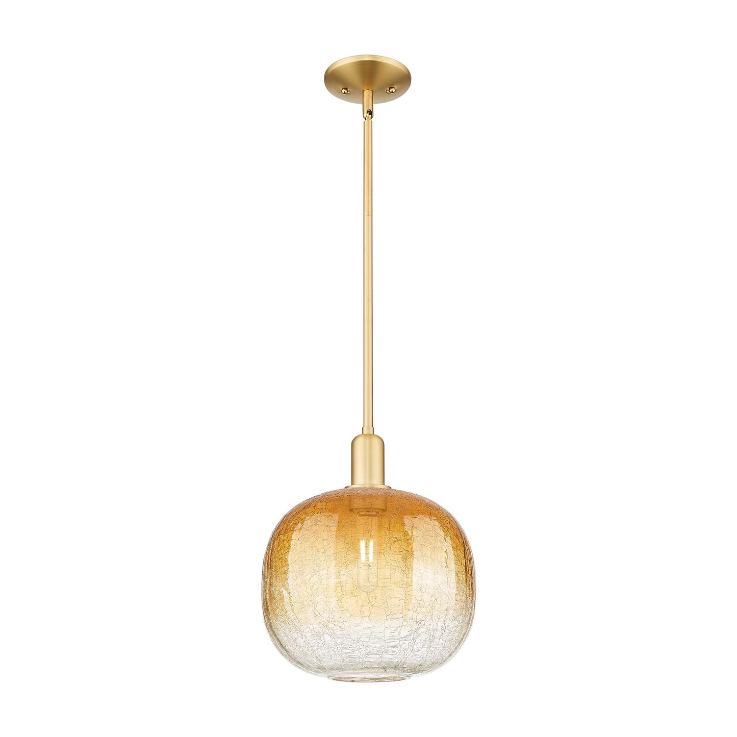 Innovations Brookhaven Sphere 10.5in 1-Light Mini Pendant | Industrial Satin Gold Steel and Amber Glass | Kitchen Island & | Model 716-1S-SG-G481-10AM