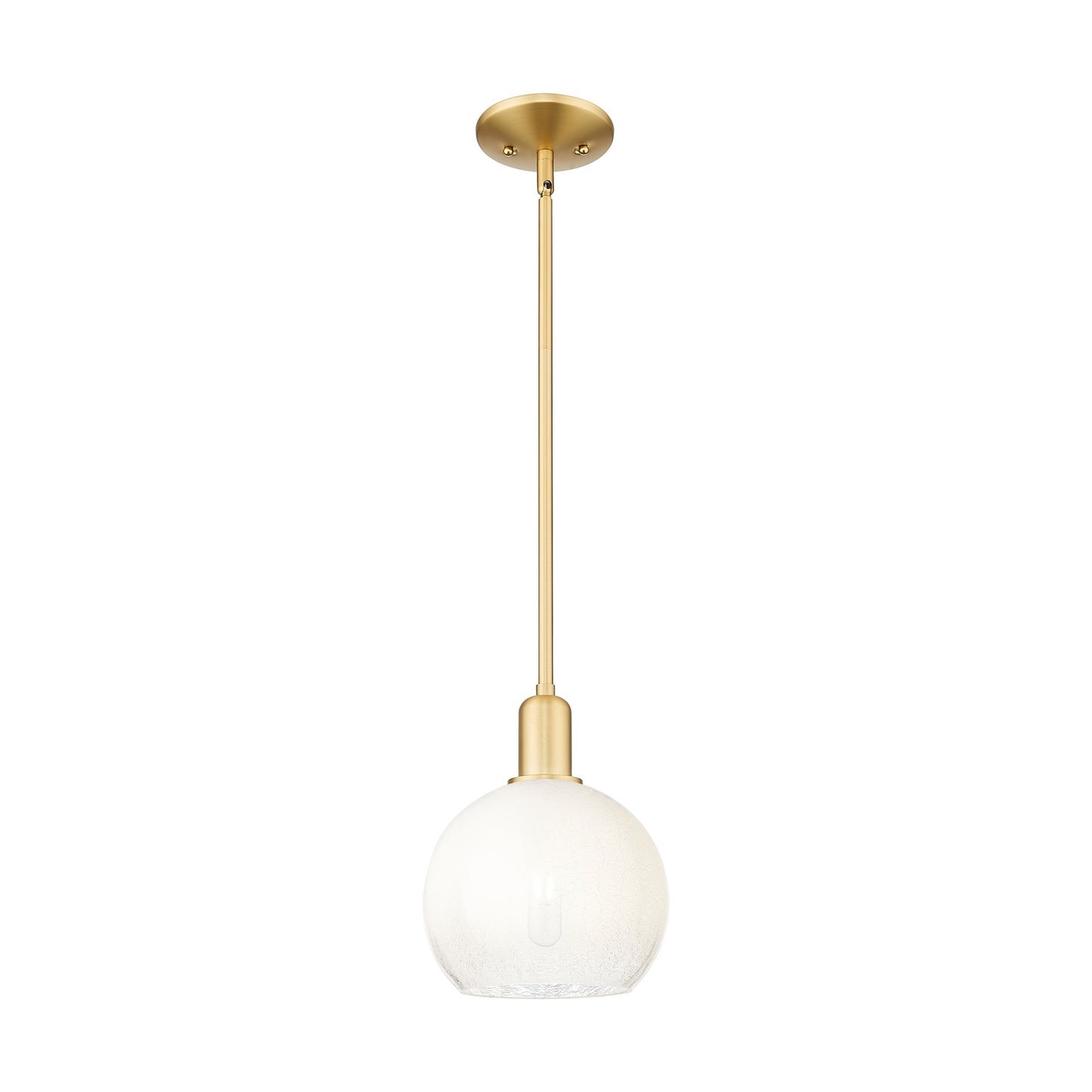 Innovations Brookhaven Globe 8in 1-Light Mini Pendant | Industrial Satin Gold Steel and Cast Brass with Opal Glass Shade | Model 716-1S-SG-G483-8OP