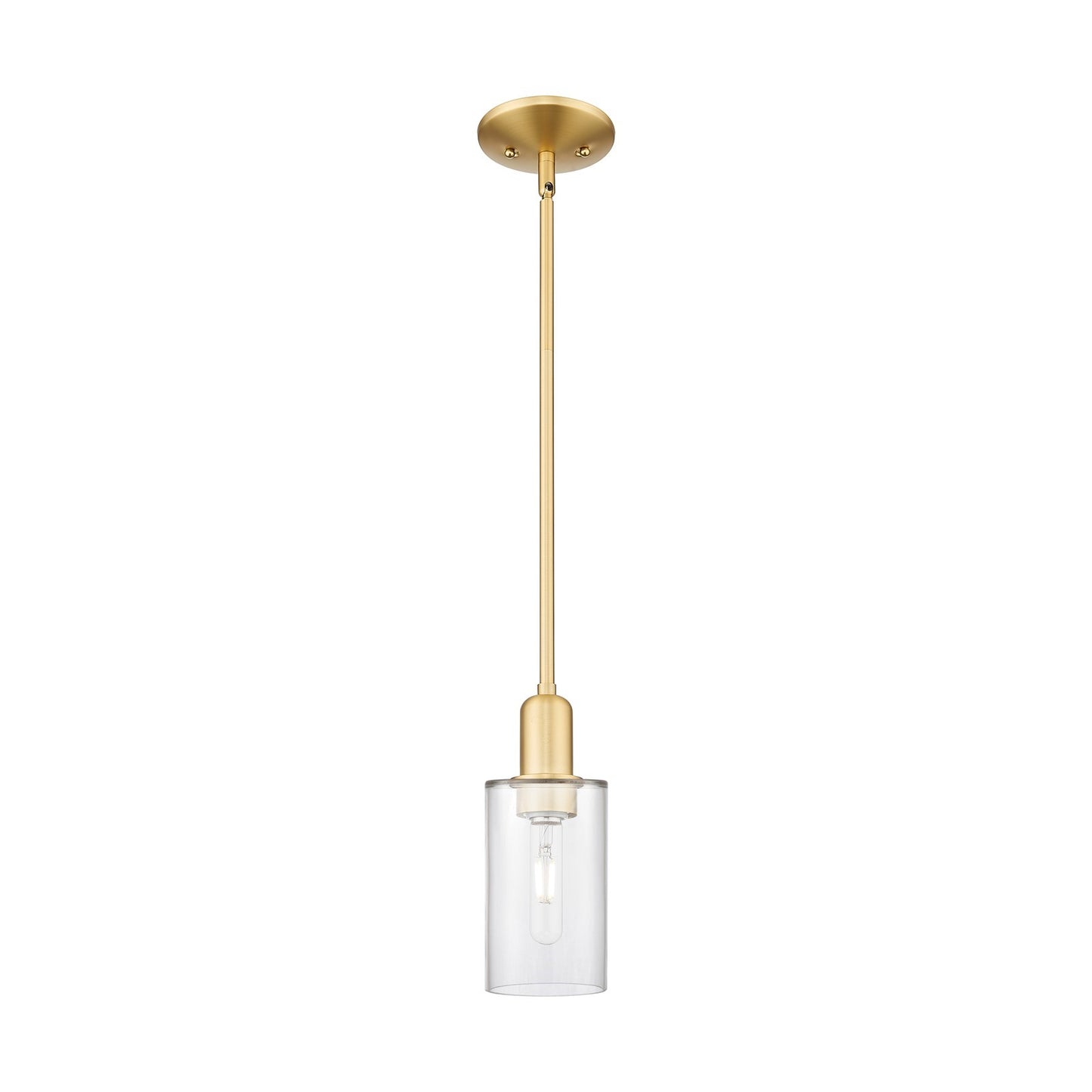 Innovations Clymer 4in 1-Light Mini Pendant | Industrial Satin Gold Steel and Clear Glass | Kitchen Island & Dining Room | 3.88 x | Model 716-1S-SG-G802