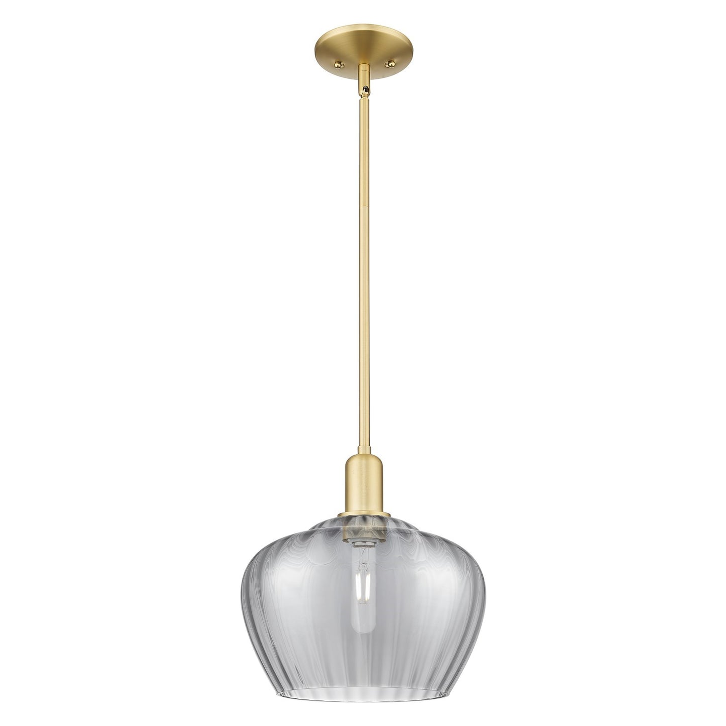 Innovations Fenton 11in 1-Light Mini Pendant | Industrial Satin Gold Steel and Light Smoke Ribbed Glass | Kitchen Island & Dining | Model 716-1S-SG-G93-L