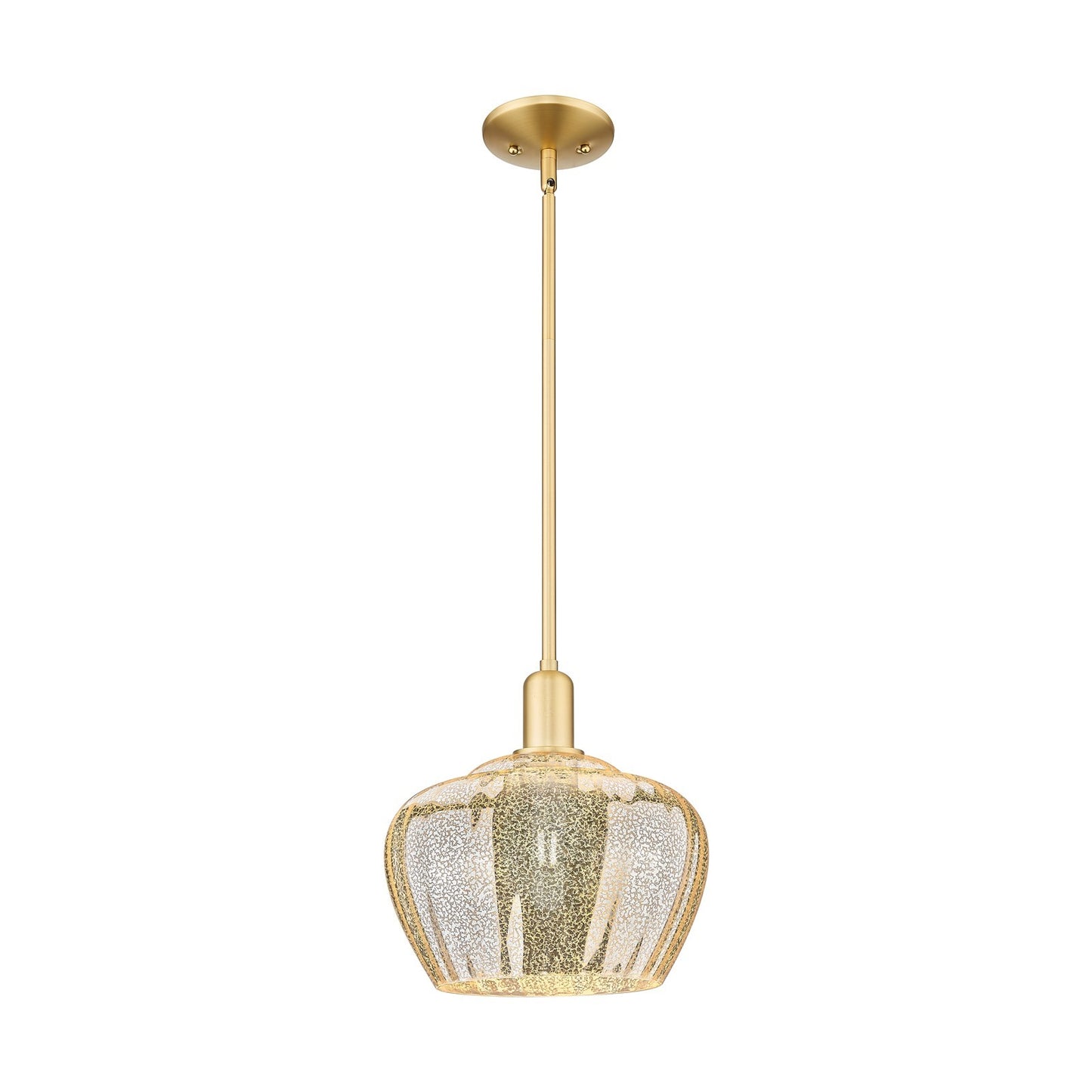 Innovations Fenton 11in 1-Light Mini Pendant | Industrial Satin Gold Steel and Mercury Ribbed Glass | Kitchen Island & Dining Room | Model 716-1S-SG-G96-L