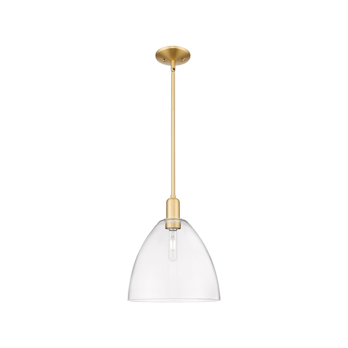Innovations Bristol 12in 1-Light Mini Pendant | Industrial Satin Gold Steel and Clear Glass | Kitchen Island & Dining Room | 12 | Model 716-1S-SG-GBD-122