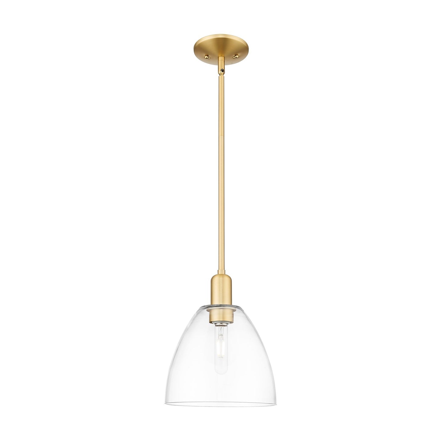 Innovations Bristol 9in 1-Light Mini Pendant | Industrial Satin Gold Steel and Clear Glass | Kitchen Island & Dining Room | 9 x 9 | Model 716-1S-SG-GBD-92