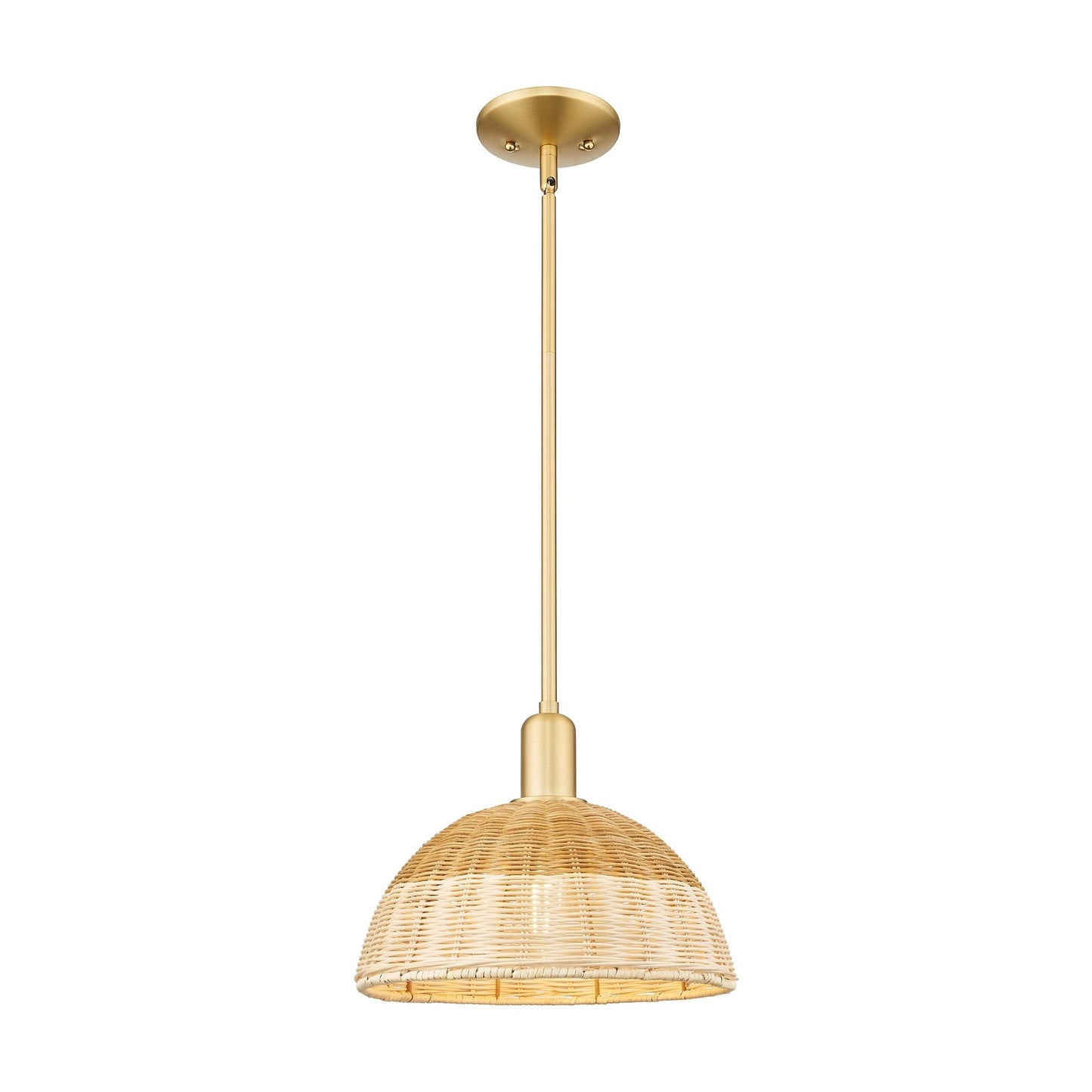 Innovations Natural Ballston Dome 12in 1-Light Mini Pendant | Farmhouse Satin Gold Steel and Natural Fiber Basketweave | Model 716-1S-SG-NBD2-12-NAT