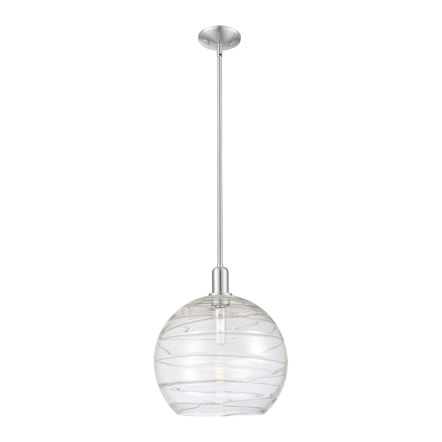 Innovations Athens Deco Swirl 14in 1-Light Mini Pendant | Industrial Brushed Satin Nickel and Clear Deco Swirl Glass | Model 716-1S-SN-G1213-14CL