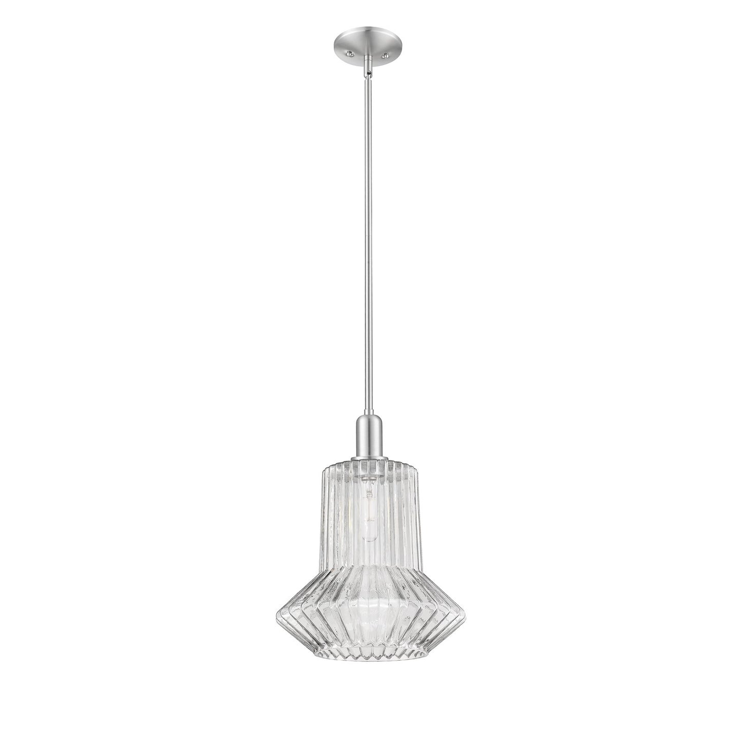 Innovations Springwater 12in 1-Light Mini Pendant | Industrial Brushed Satin Nickel Steel and Clear Fluted Glass | Kitchen Island & | Model 716-1S-SN-G212