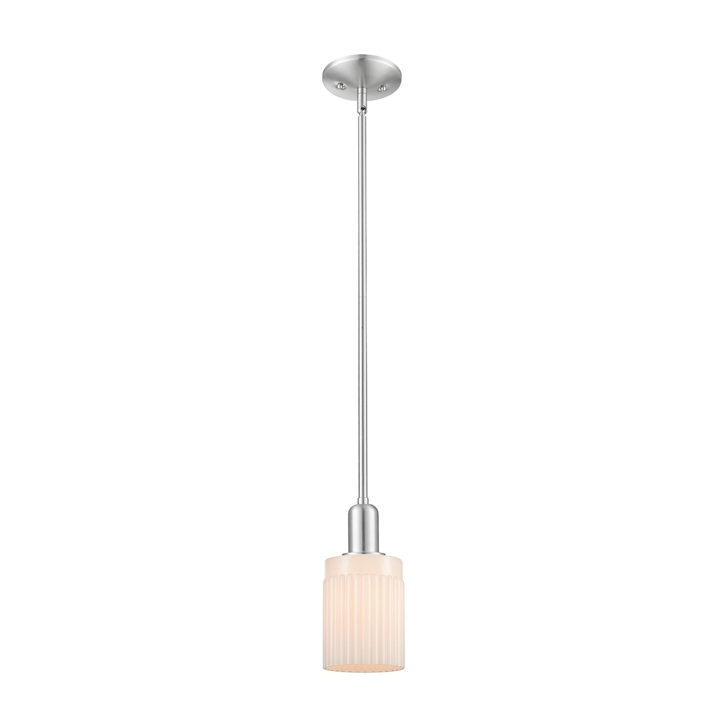 Innovations Hadley 1-Light 4.5in Mini Pendant | Industrial Brushed Satin Nickel and Matte White Ribbed Glass | Kitchen Island & | Model 716-1S-SN-G341