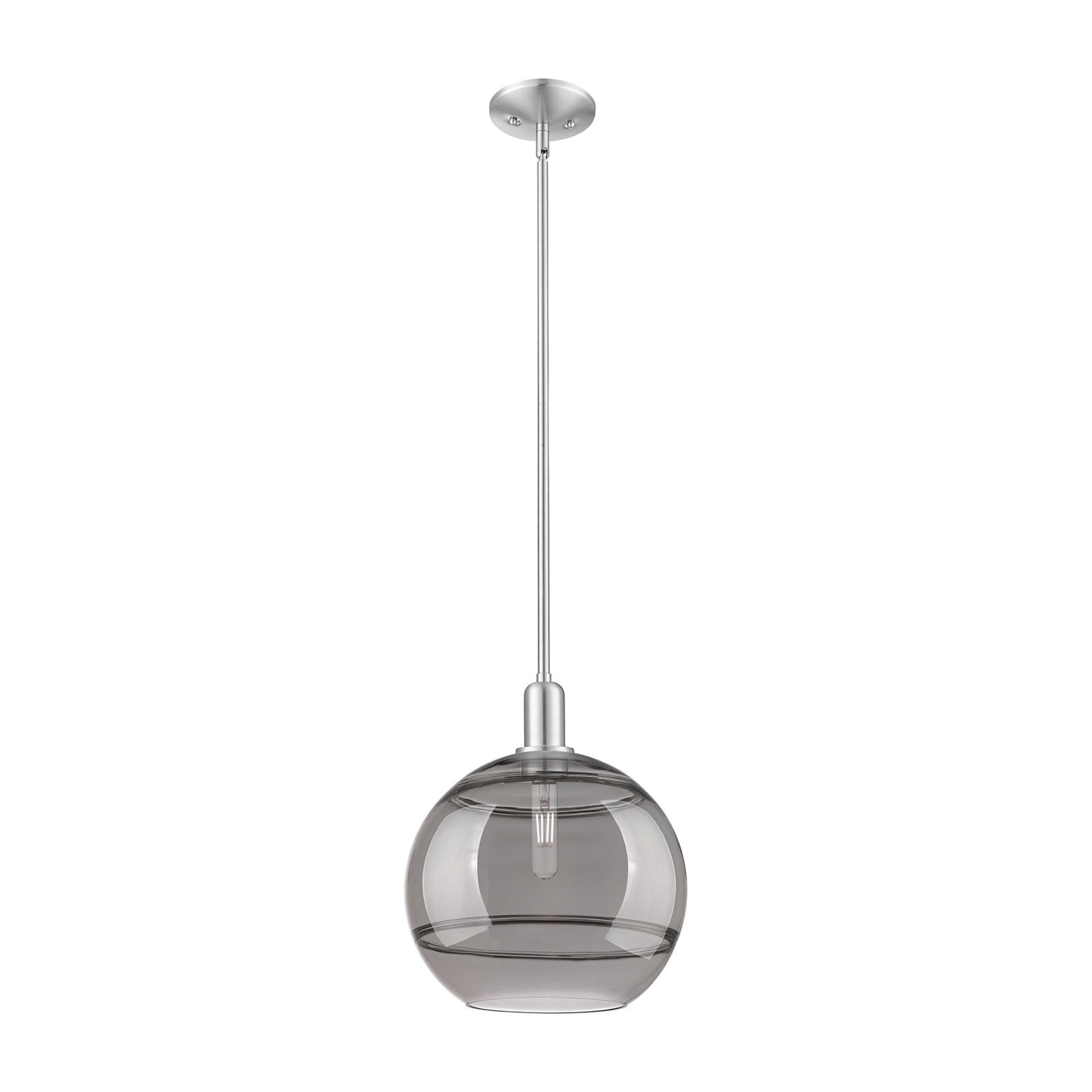 Innovations Rochester 12in 1-Light Mini Pendant | Industrial Brushed Satin Nickel and Light Smoke Glass | Kitchen Island & | Model 716-1S-SN-G556-12SM