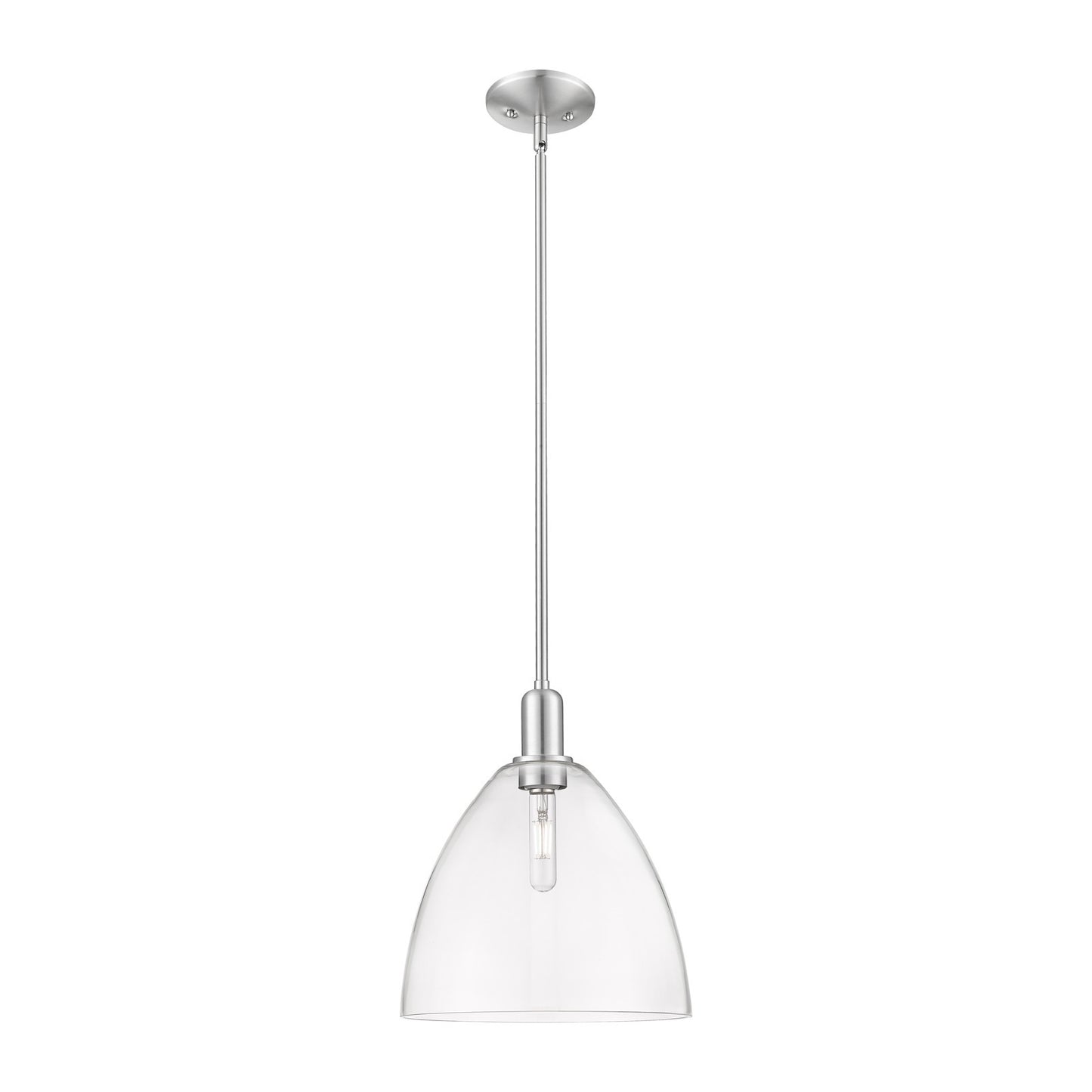 Innovations Bristol 12in 1-Light Mini Pendant | Industrial Brushed Satin Nickel Steel and Clear Glass | Kitchen Island & Dining | Model 716-1S-SN-GBD-122