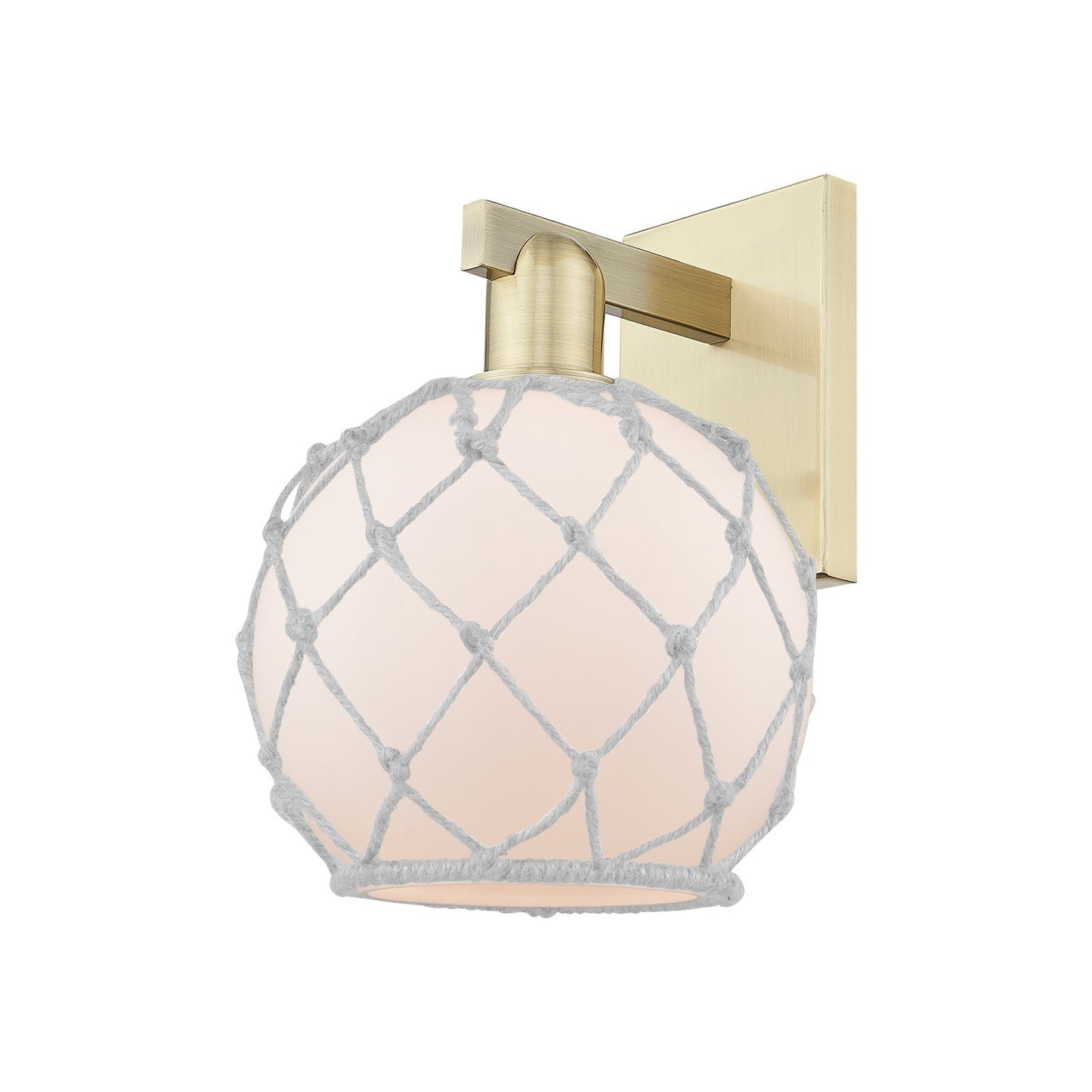 Innovations Farmhouse Rope 8in 1-Light Wall Sconce | Industrial Antique Brass Steel and White Frosted Glass with Rope | Model 716-1W-AB-G121-8RW