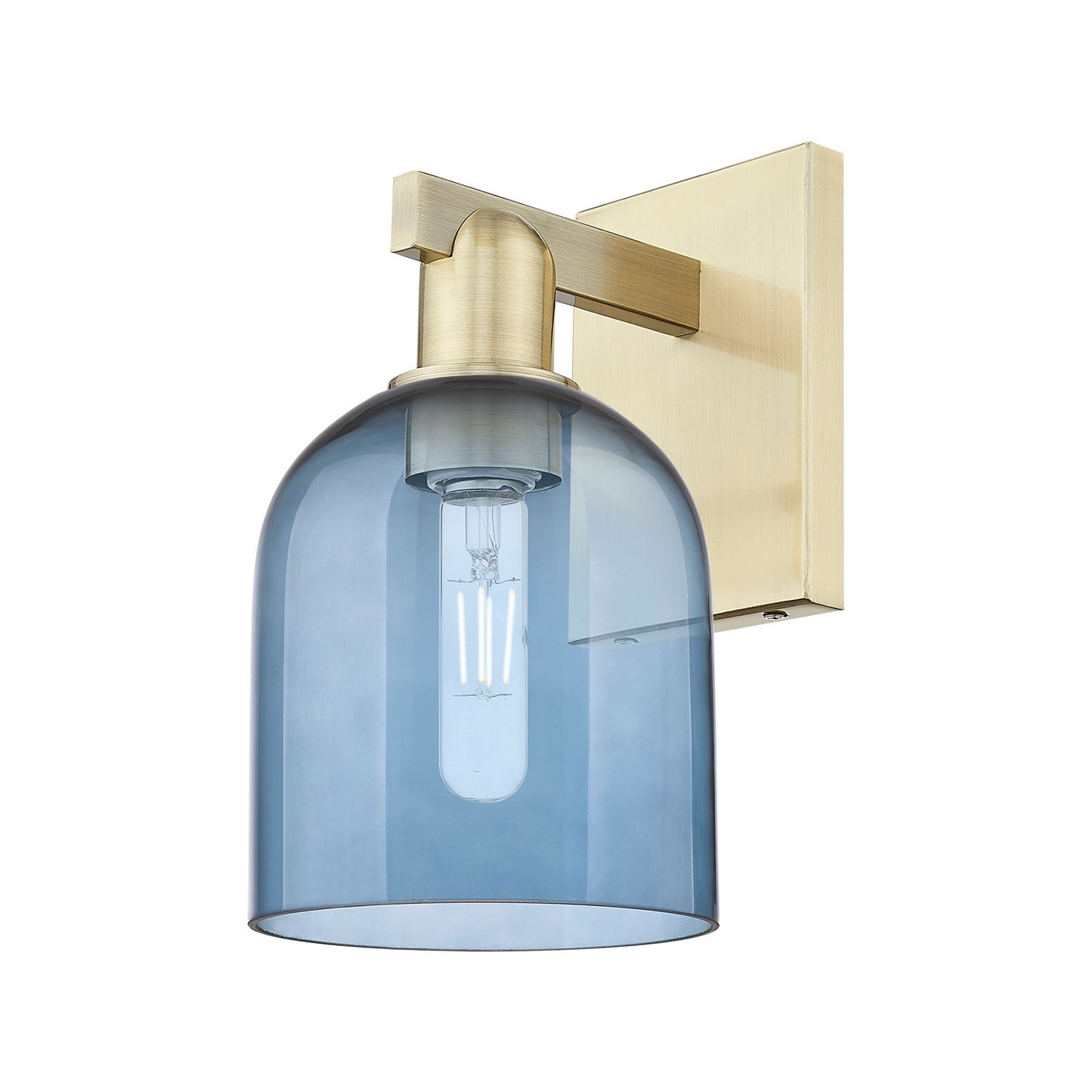 Innovations Bella 6in 1-Light Wall Sconce | Industrial Antique Brass and Blue Glass | Bedroom & Hallway Accent | 5.5 x 11.25 in | Model 716-1W-AB-G558-6BL