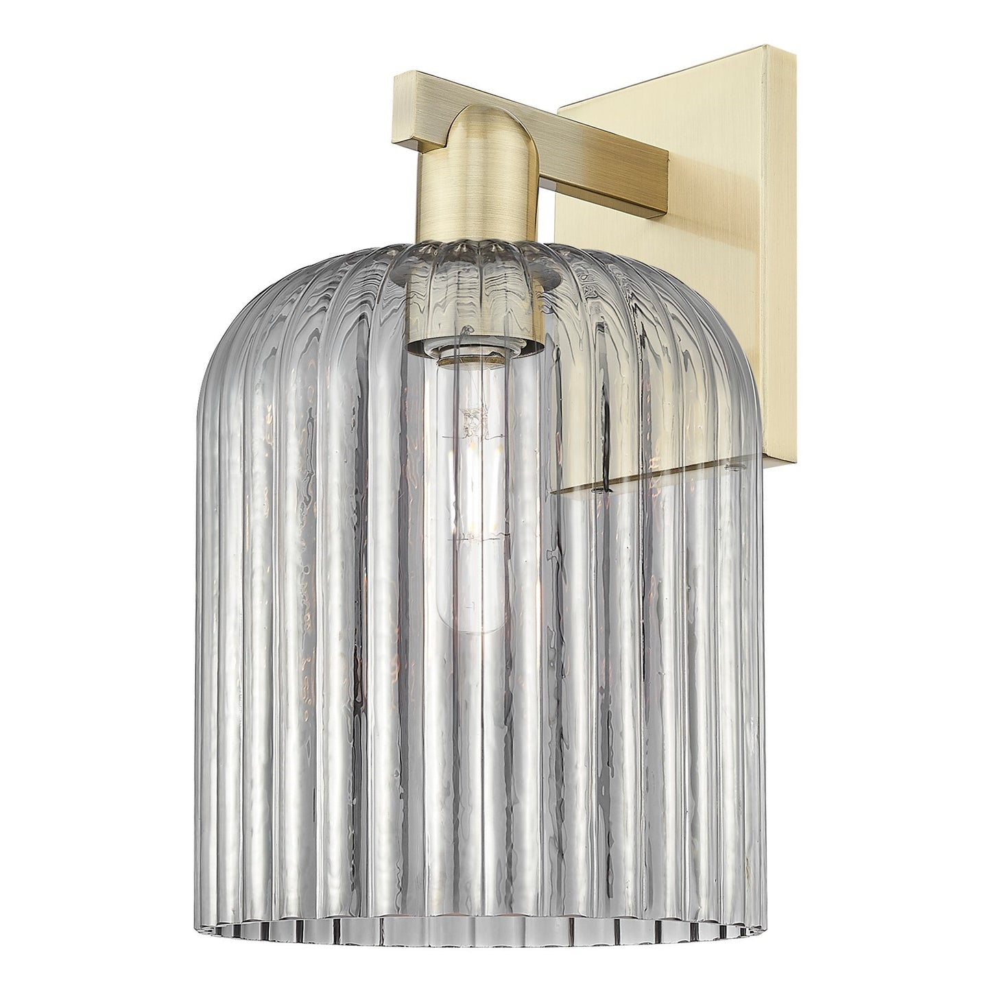 Innovations Bridal Veil 8in 1-Light Wall Sconce | Industrial Modern Contempo Antique Brass and Light Smoke Ribbed Glass | Model 716-1W-AB-G559-8SM