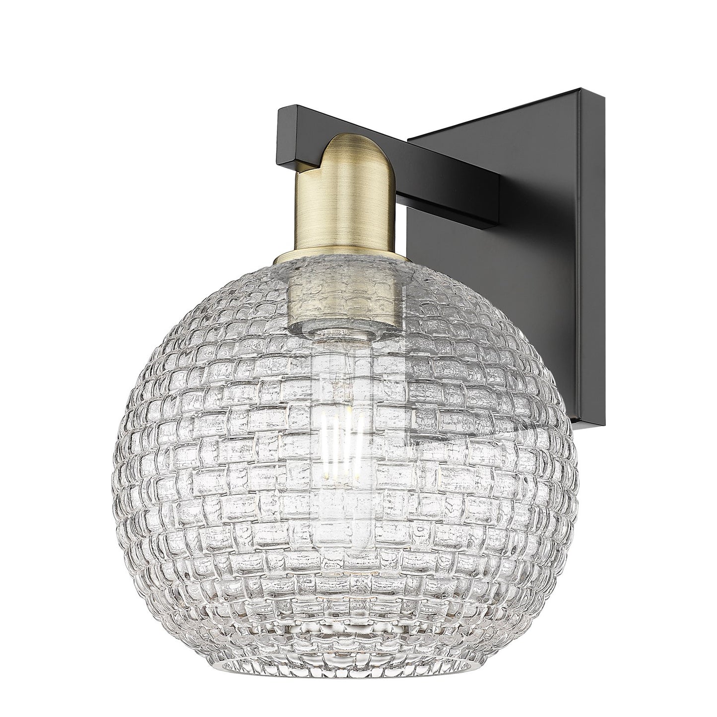 Innovations Athens 8in 1-Light Wall Sconce | Industrial Black Antique Brass and Clear Basket Weave Glass | Bathroom & Hallway | Model 716-1W-BAB-G122C-8CL