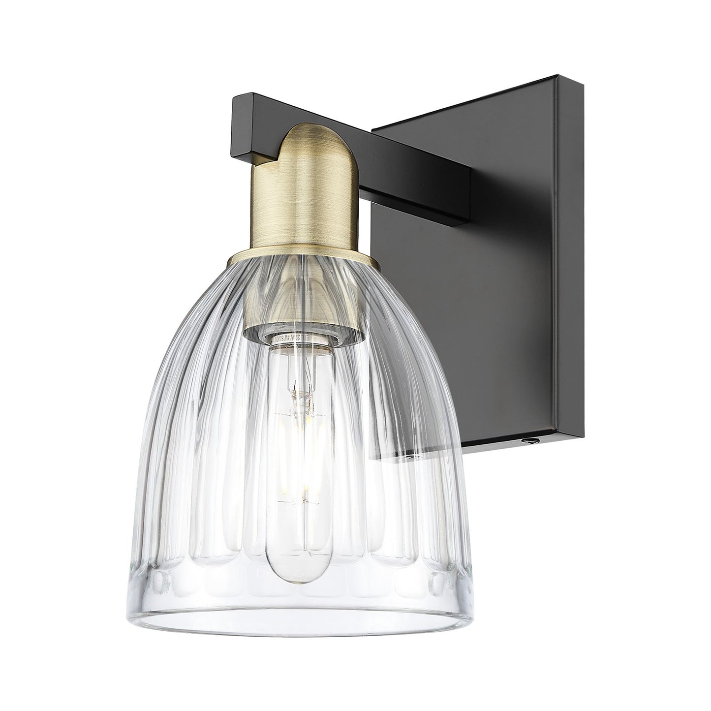Innovations Brookfield 6in 1-Light Wall Sconce | Industrial Black Antique Brass Steel and Clear Ribbed Glass | Bathroom & Hallway | Model 716-1W-BAB-G442