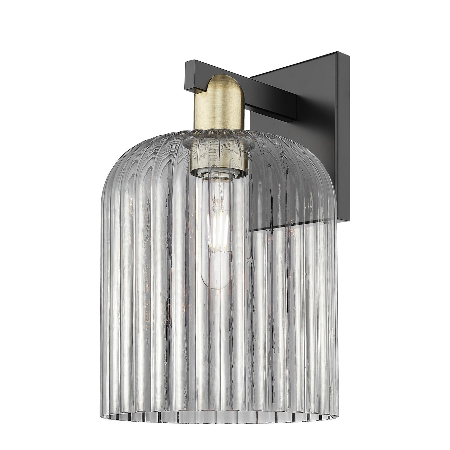 Innovations Bridal Veil 8in 1-Light Wall Sconce | Industrial Black Antique Brass and Light Smoke Ribbed Glass | Bathroom & | Model 716-1W-BAB-G559-8SM
