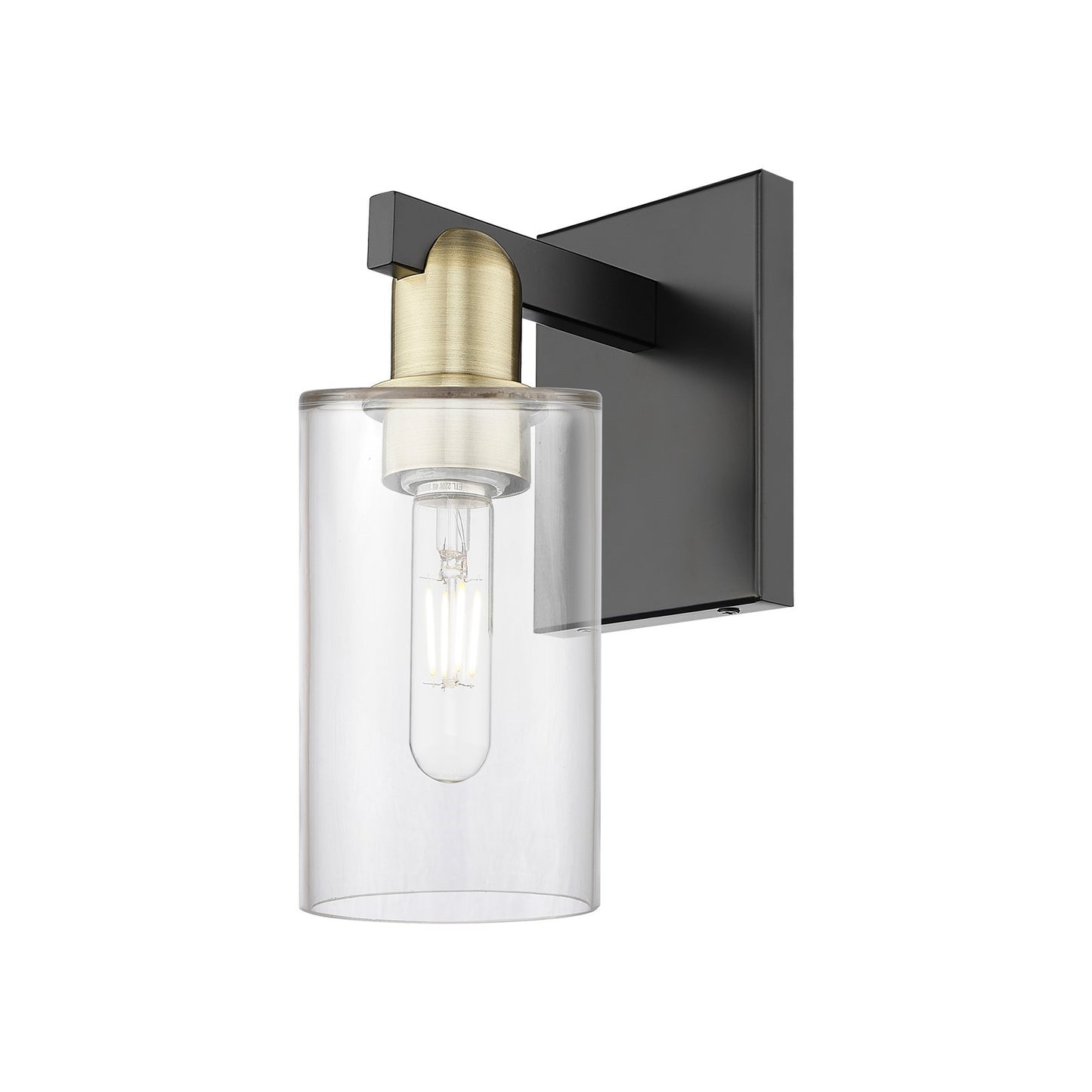 Innovations Clymer 1-Light Wall Sconce | Industrial Black Antique Brass Steel and Clear Glass | Hallway & Bathroom Accent Light | Model 716-1W-BAB-G802