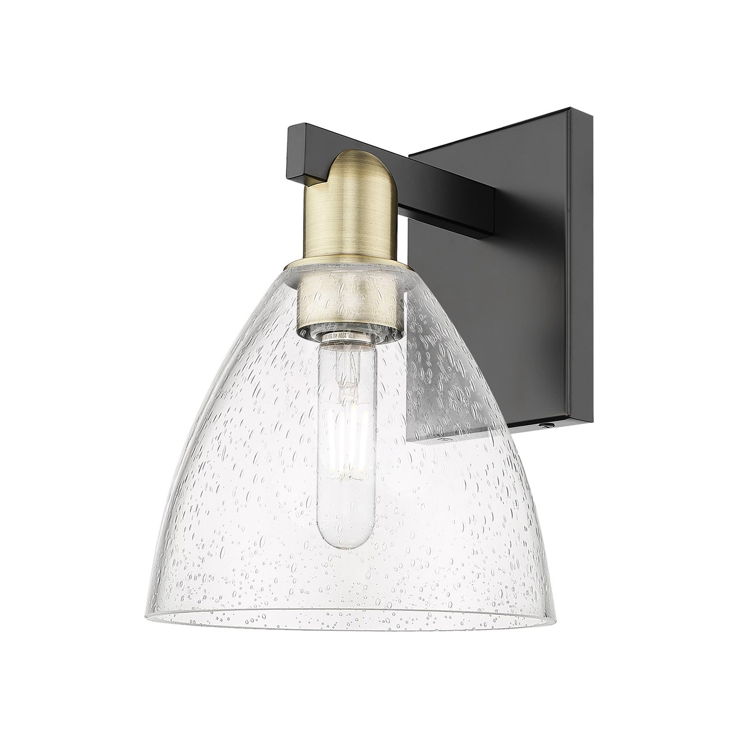 Innovations Bristol 1-Light 8in Wall Sconce | Industrial Black Antique Brass and Seedy Glass | Damp-Rated Hallway & Bathroom | Model 716-1W-BAB-GBD-754