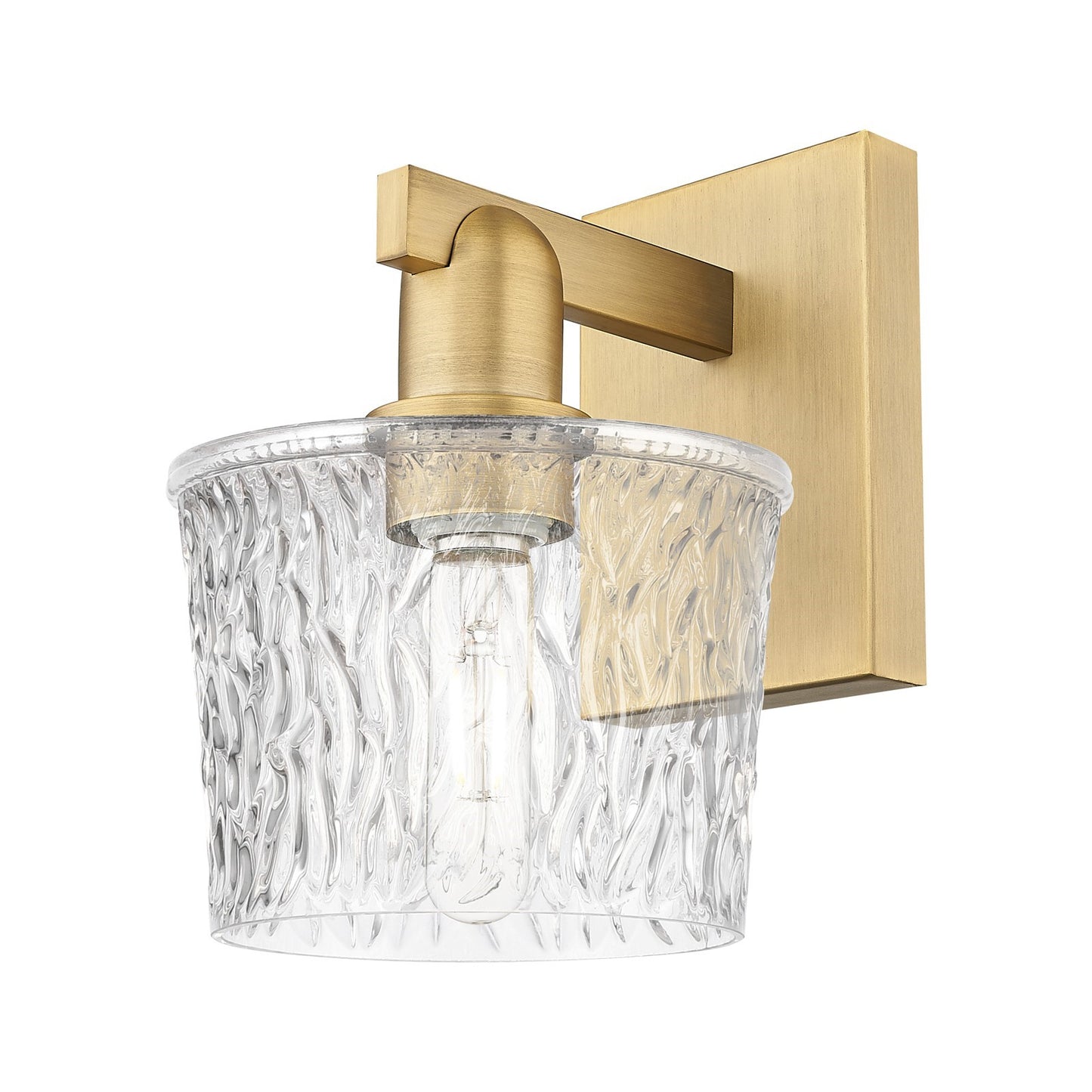 Innovations Niagara 1-Light 6.5in Wall Sconce | Industrial Brushed Brass Steel and Clear Textured Glass | Living Room & Hallway | Model 716-1W-BB-G402