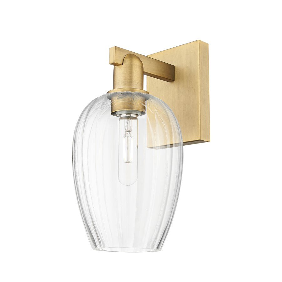 Innovations Preston 1Lt 6" Flute Sconce, Brushed Brass/Clear