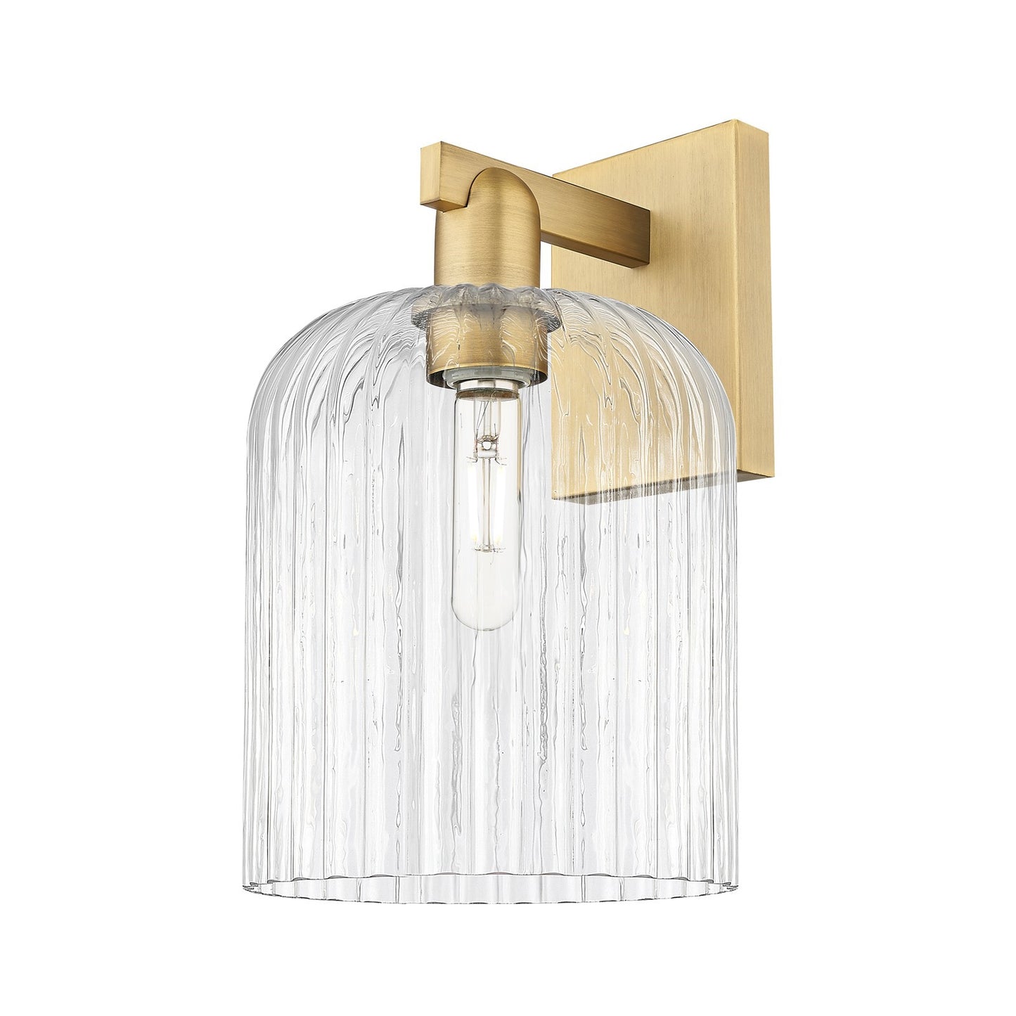 Innovations Bridal Veil 8in 1-Light Wall Sconce | Industrial Brushed Brass Steel and Clear Ribbed Glass | Entryway & Hallway | Model 716-1W-BB-G559-8CL