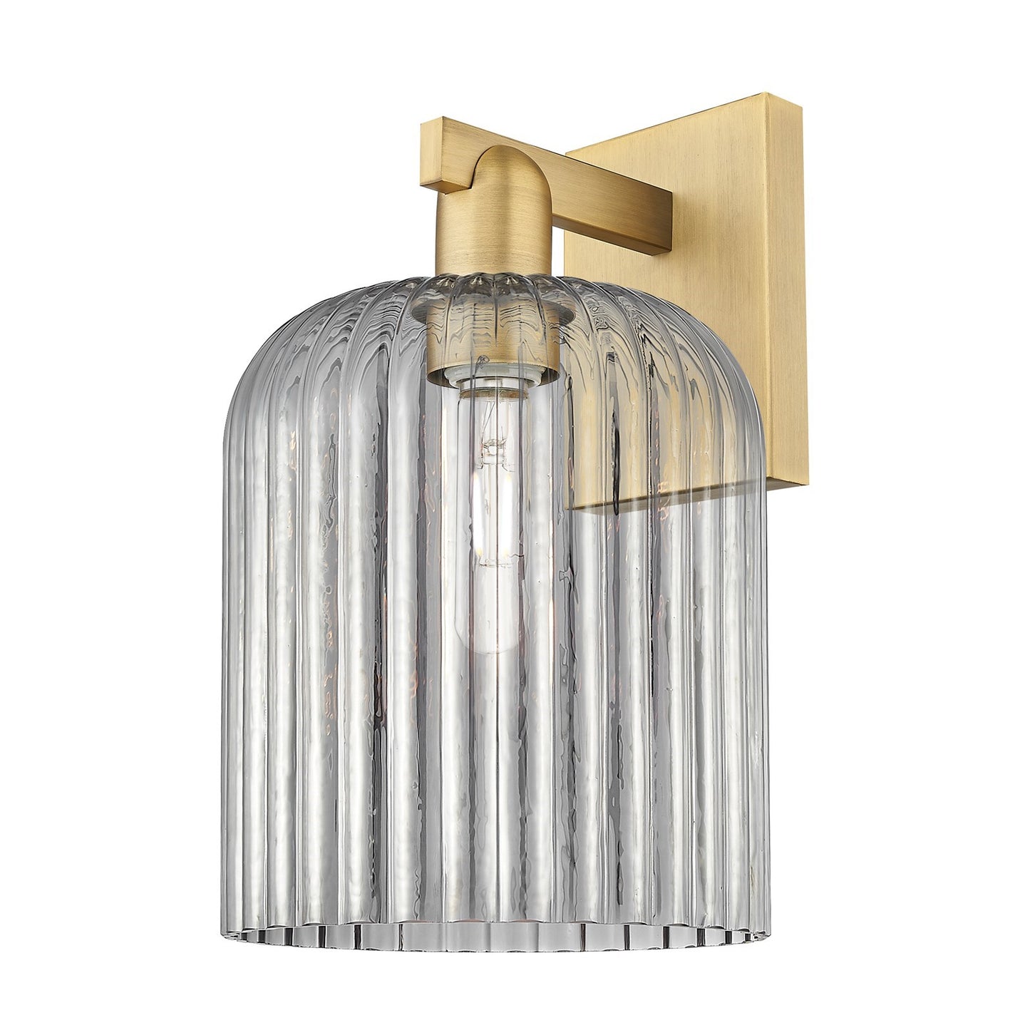 Innovations Bridal Veil 8in 1-Light Wall Sconce | Industrial Brushed Brass and Light Smoke Ribbed Glass | Living Room & Hallway | Model 716-1W-BB-G559-8SM
