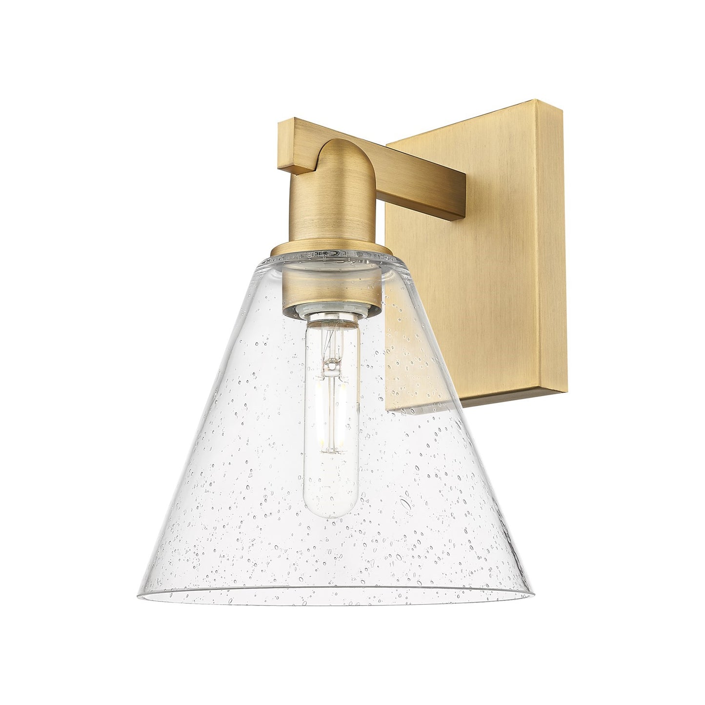 Innovations Berkshire Glass 1-Light 8in Wall Sconce | Industrial Brushed Brass and Seedy Glass | Bathroom & Hallway Accent Light | Model 716-1W-BB-GBC-84