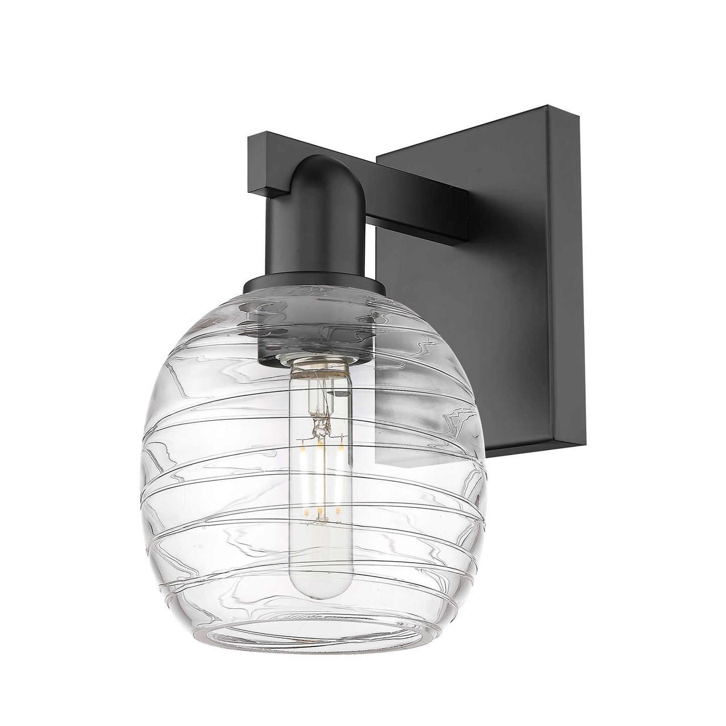 Innovations Belfast 6in 1-Light Wall Sconce | Industrial Matte Black Steel and Deco Swirl Glass | Bathroom & Hallway Accent | 6 x | Model 716-1W-BK-G1013
