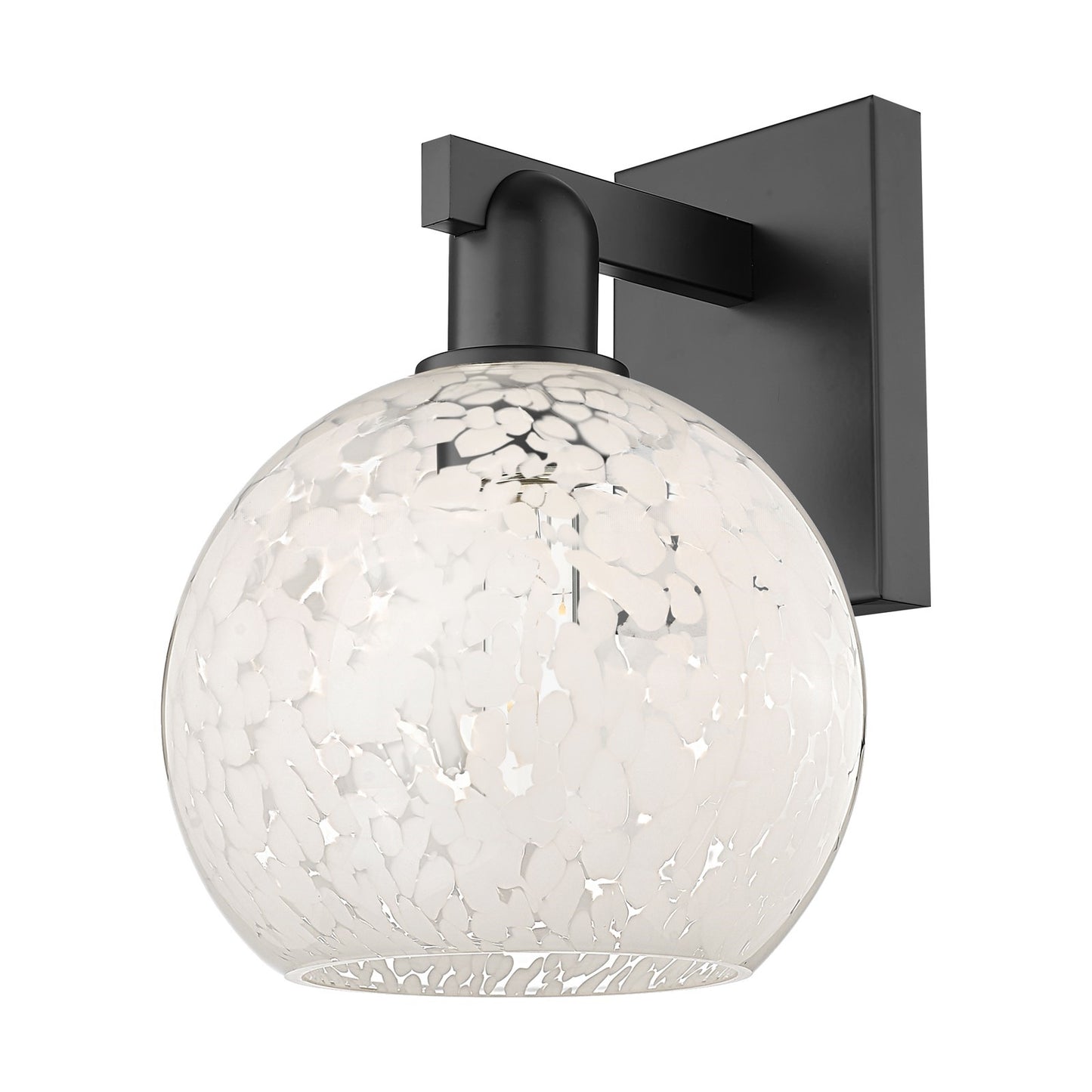 Innovations Lighting White Mouchette 8in 1-Light Wall Sconce | Industrial Matte Black Steel and White Glass | Entryway & | Model 716-1W-BK-G1216-8WM