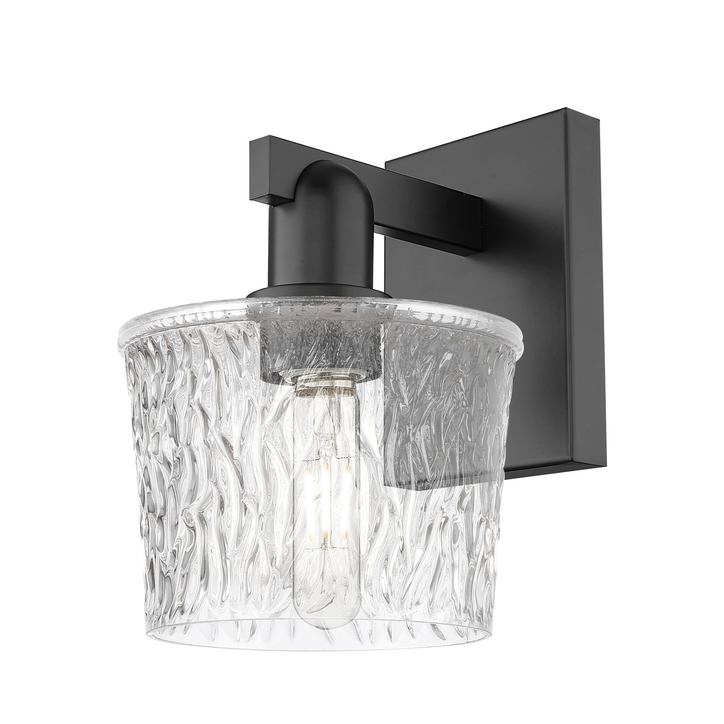 Innovations Niagara 1-Light 6.5in Wall Sconce | Industrial Matte Black Steel and Clear Textured Glass | Bathroom & Hallway Accent | Model 716-1W-BK-G402