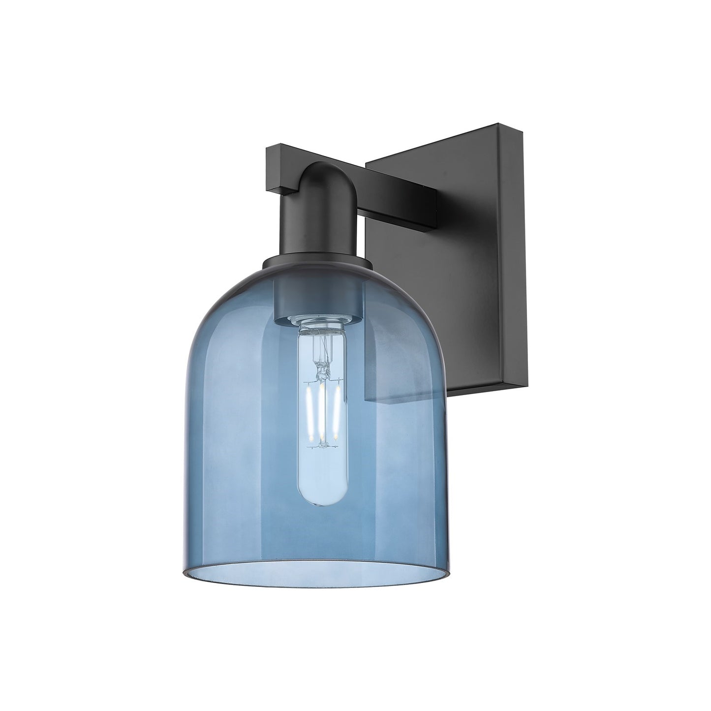 Innovations Bella 6in 1-Light Wall Sconce | Industrial Matte Black Steel and Blue Glass | Bedroom & Hallway Accent | 5.5 x | Model 716-1W-BK-G558-6BL