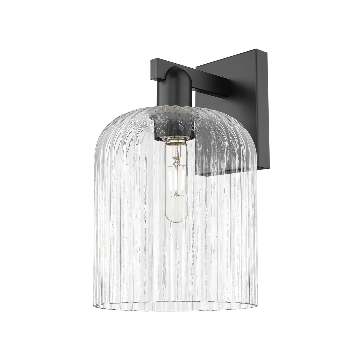 Innovations Bridal Veil 8in 1-Light Wall Sconce | Industrial Matte Black Steel and Clear Ribbed Glass | Entryway & Hallway | Model 716-1W-BK-G559-8CL