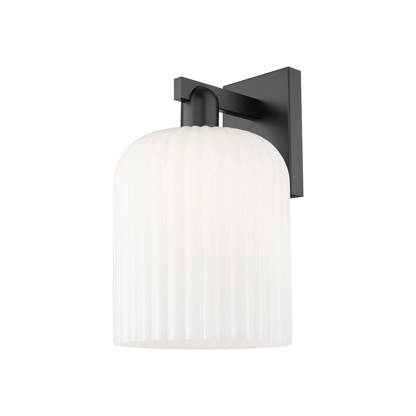 Innovations Bridal Veil 8in 1-Light Wall Sconce | Industrial Matte Black Steel and Gloss White Ribbed Glass | Bathroom & | Model 716-1W-BK-G559-8GWH