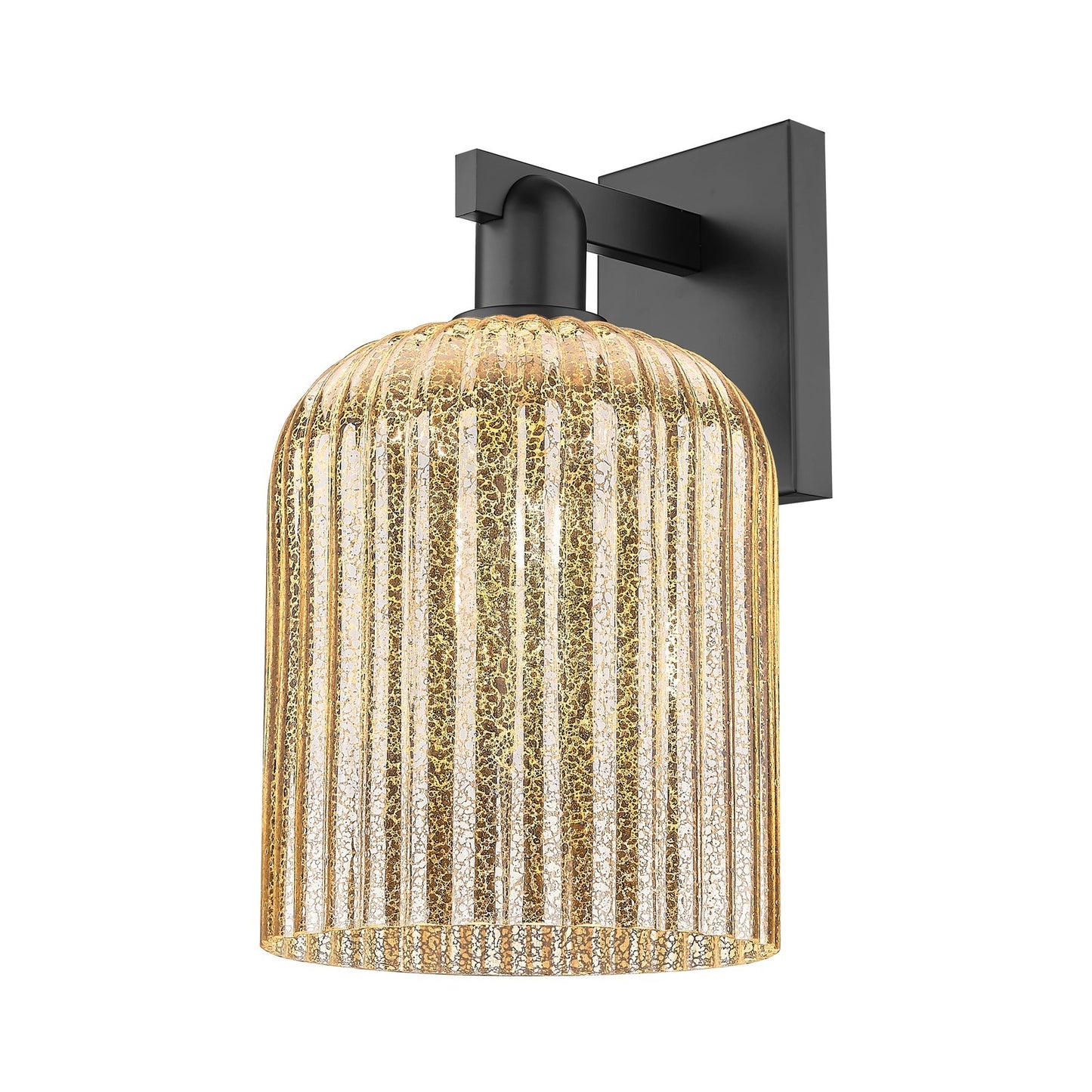 Innovations Bridal Veil 8in 1-Light Wall Sconce | Industrial Matte Black Steel and Mercury Ribbed Glass | Bathroom & Hallway | Model 716-1W-BK-G559-8ME