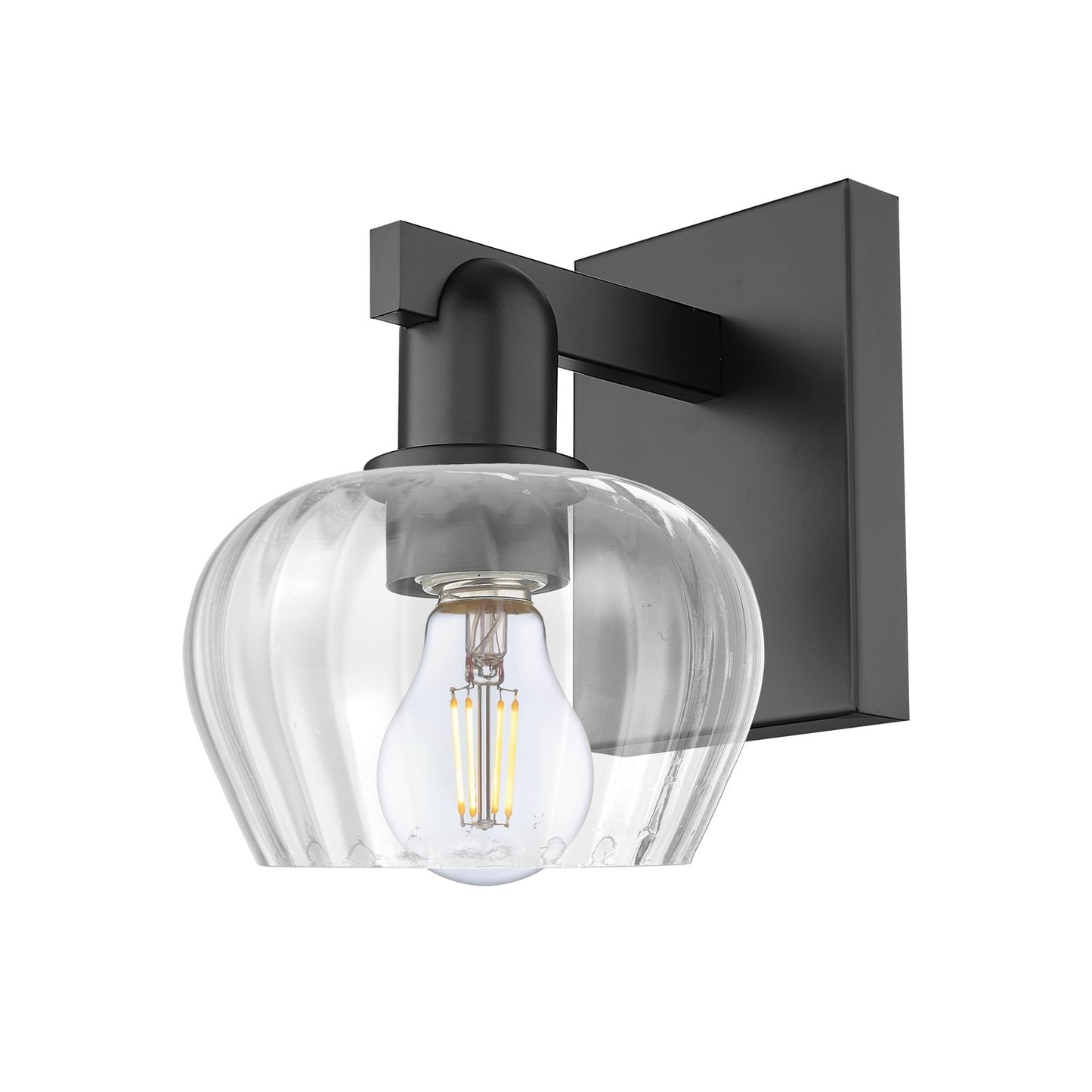 Innovations Fenton 1-Light 6.5in Wall Sconce | Industrial Matte Black Steel and Clear Ribbed Glass | Hallway & Bathroom Accent | 6.5 | Model 716-1W-BK-G92