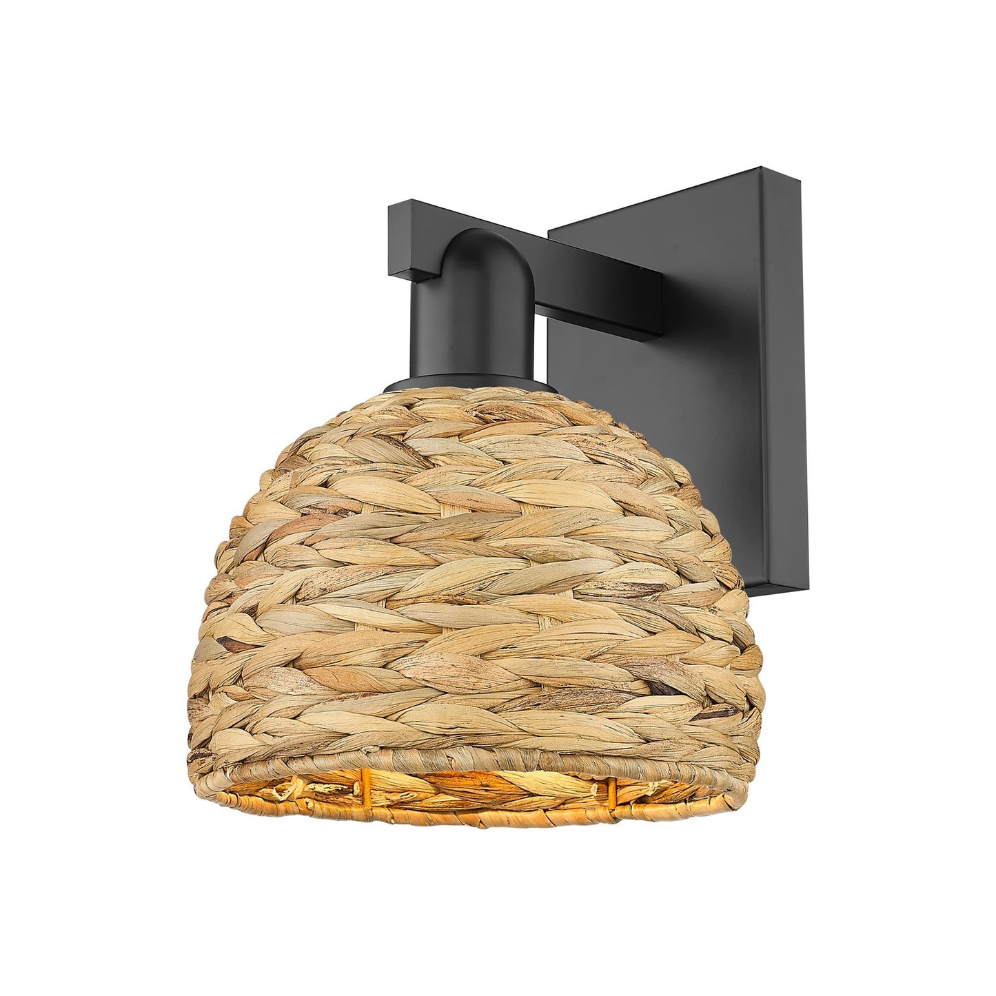 Innovations Woven Rattan 8in 1-Light Wall Sconce | Industrial Matte Black Steel and Natural Rattan Shade | Living Room & | Model 716-1W-BK-RBD-8-NAT