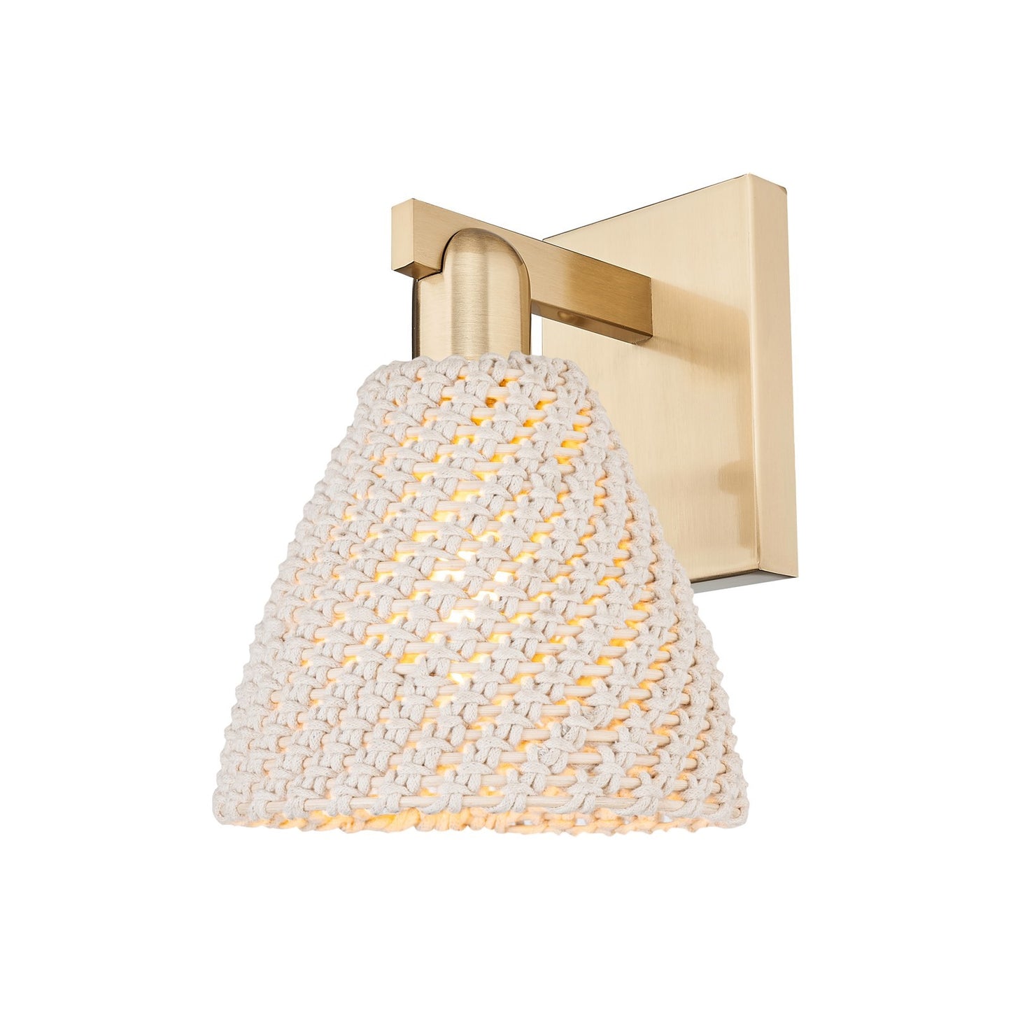 Innovations Bristol Natural 8in 1-Light Wall Sconce | Farmhouse Champagne Bronze Steel and Natural Fiber Dome Shade | Model 716-1W-CB-NBD-75-NAT