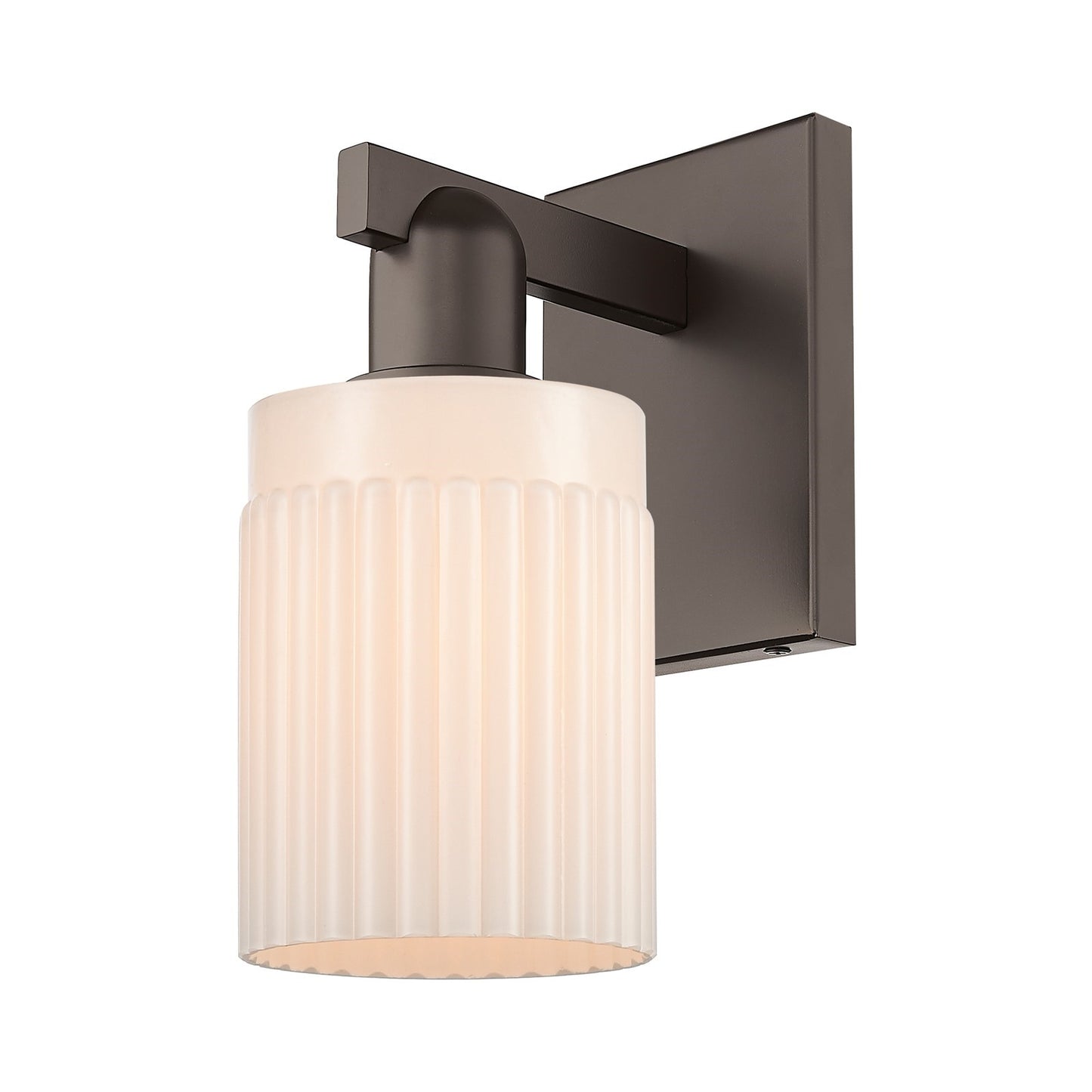 Innovations Hadley 1-Light 4.5in Wall Sconce | Industrial Oil Rubbed Bronze Steel and Matte White Ribbed Glass | Entryway & Hallway | Model 716-1W-OB-G341