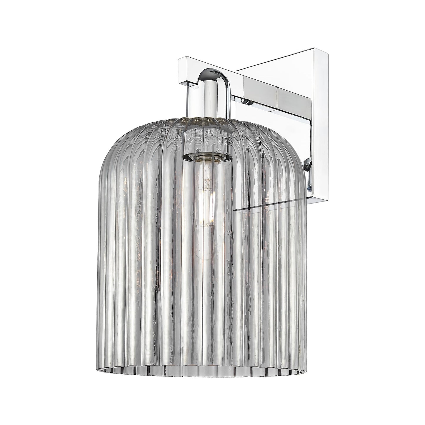 Innovations Bridal Veil 8in 1-Light Wall Sconce | Industrial Polished Chrome and Light Smoke Ribbed Glass | Entryway & Hallway | Model 716-1W-PC-G559-8SM