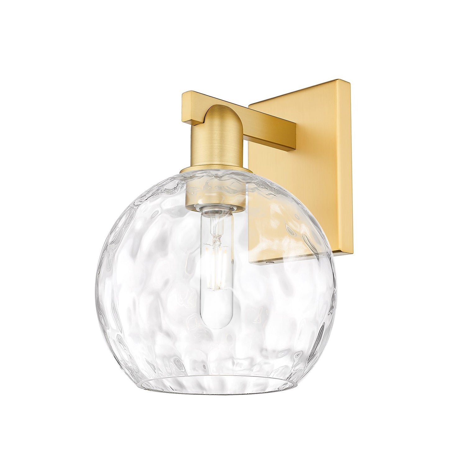 Innovations Athens Water Glass 8in 1-Light Wall Sconce | Industrial Satin Gold Steel and Clear Water Glass | Bathroom & Hallway | Model 716-1W-SG-G1215-8