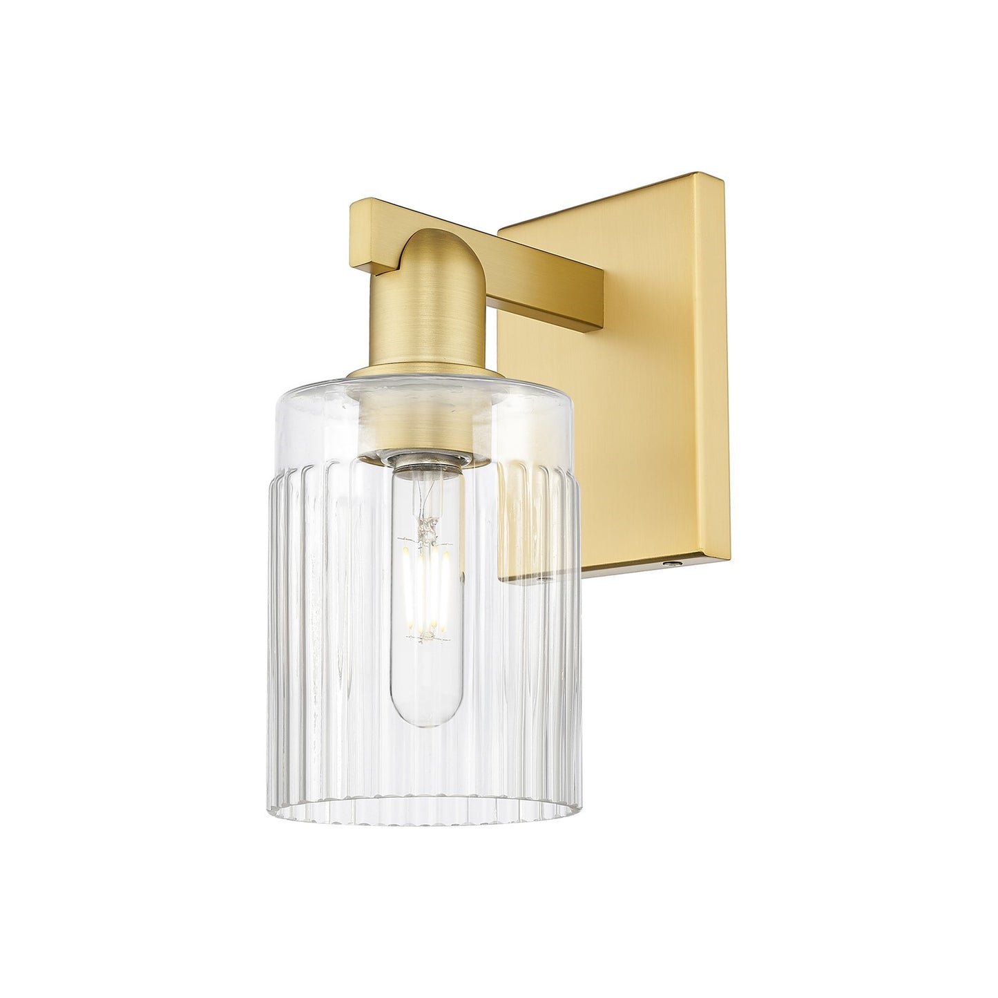 Innovations Hadley 1-Light Wall Sconce | Industrial Satin Gold Steel and Clear Ribbed Glass | Bathroom & Hallway Accent Light | 4.5 | Model 716-1W-SG-G342