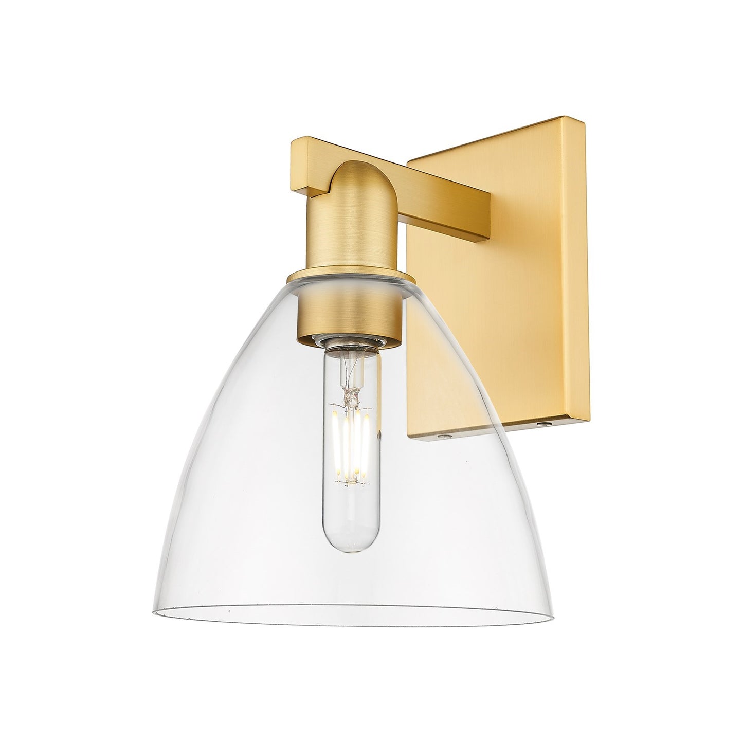 Innovations Bristol 7.5in 1-Light Wall Sconce | Industrial Satin Gold Steel and Clear Glass | Damp Rated Hallway & Bathroom | Model 716-1W-SG-GBD-752