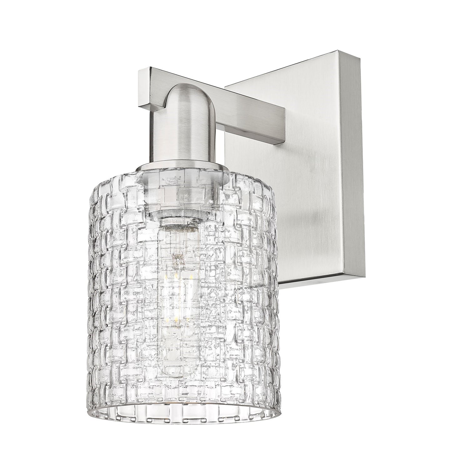 Innovations Cobbleskill 5in 1-Light Wall Sconce | Industrial Brushed Satin Nickel Steel and Clear Basket Weave Glass | Model 716-1W-SN-G112C-5CL