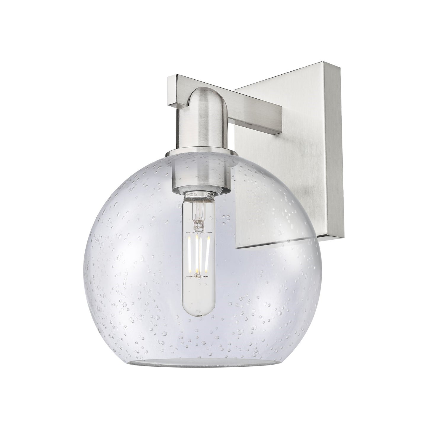 Innovations Athens 8in 1-Light Wall Sconce | Industrial Brushed Satin Nickel Steel and Seedy Glass | Bathroom & Hallway Accent | Model 716-1W-SN-G124-8