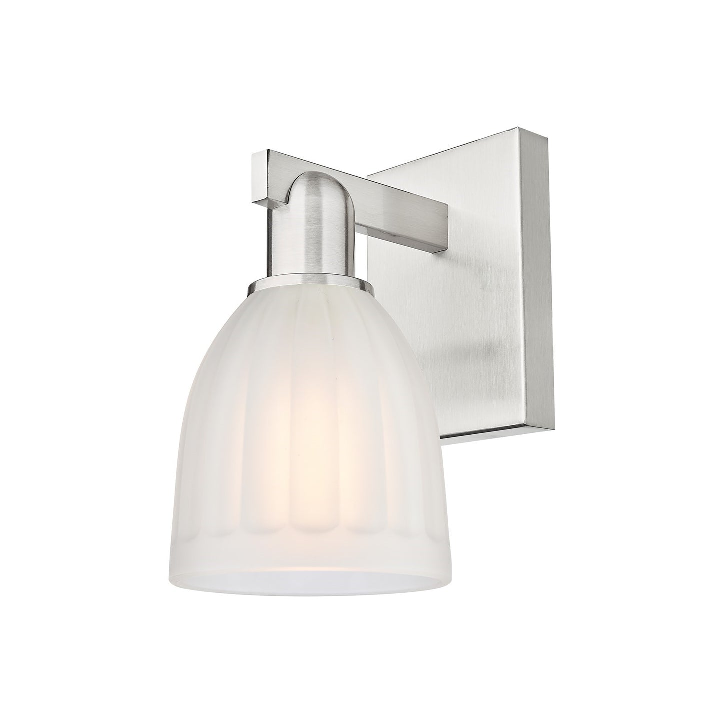 Innovations Brookfield 1-Light Wall Sconce | Industrial Brushed Satin Nickel and White Frosted Ribbed Glass | Bedroom & Hallway | Model 716-1W-SN-G441