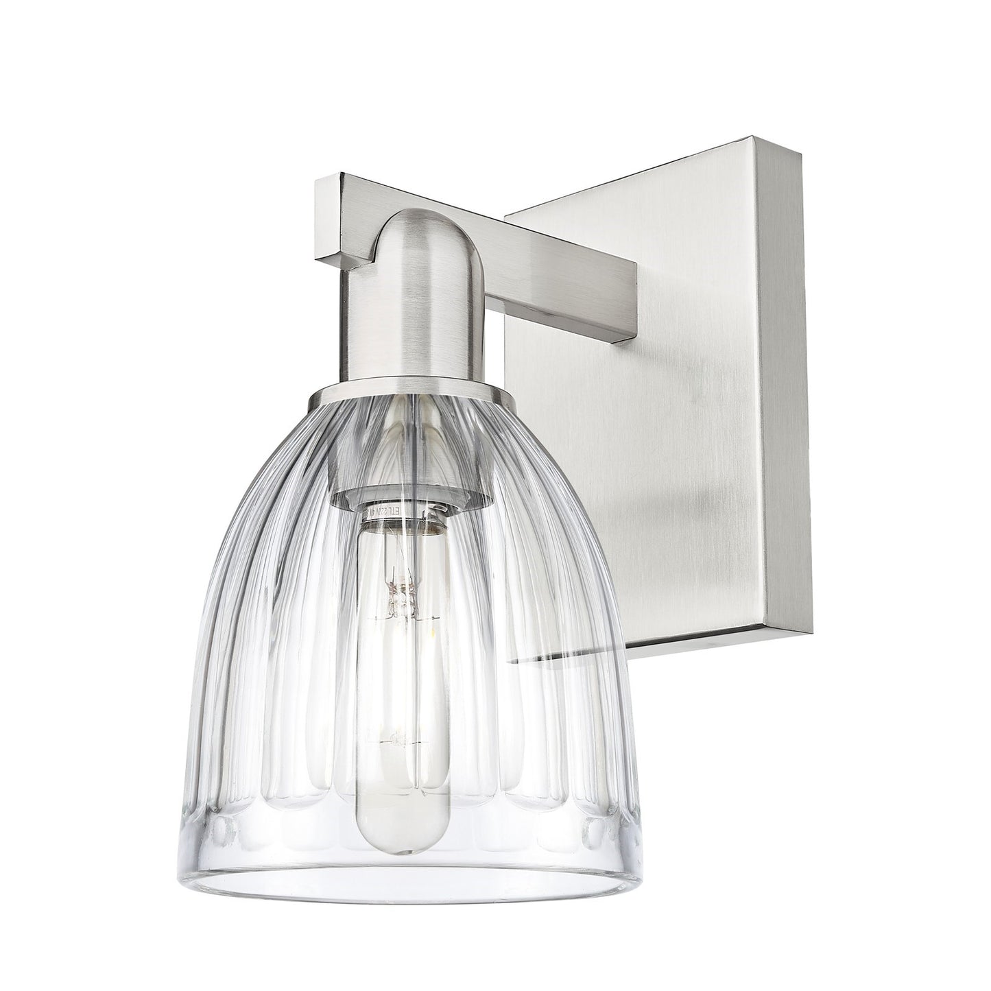 Innovations Brookfield 1-Light Wall Sconce | Industrial Brushed Satin Nickel and Clear Ribbed Glass | Hallway & Bathroom Accent | Model 716-1W-SN-G442